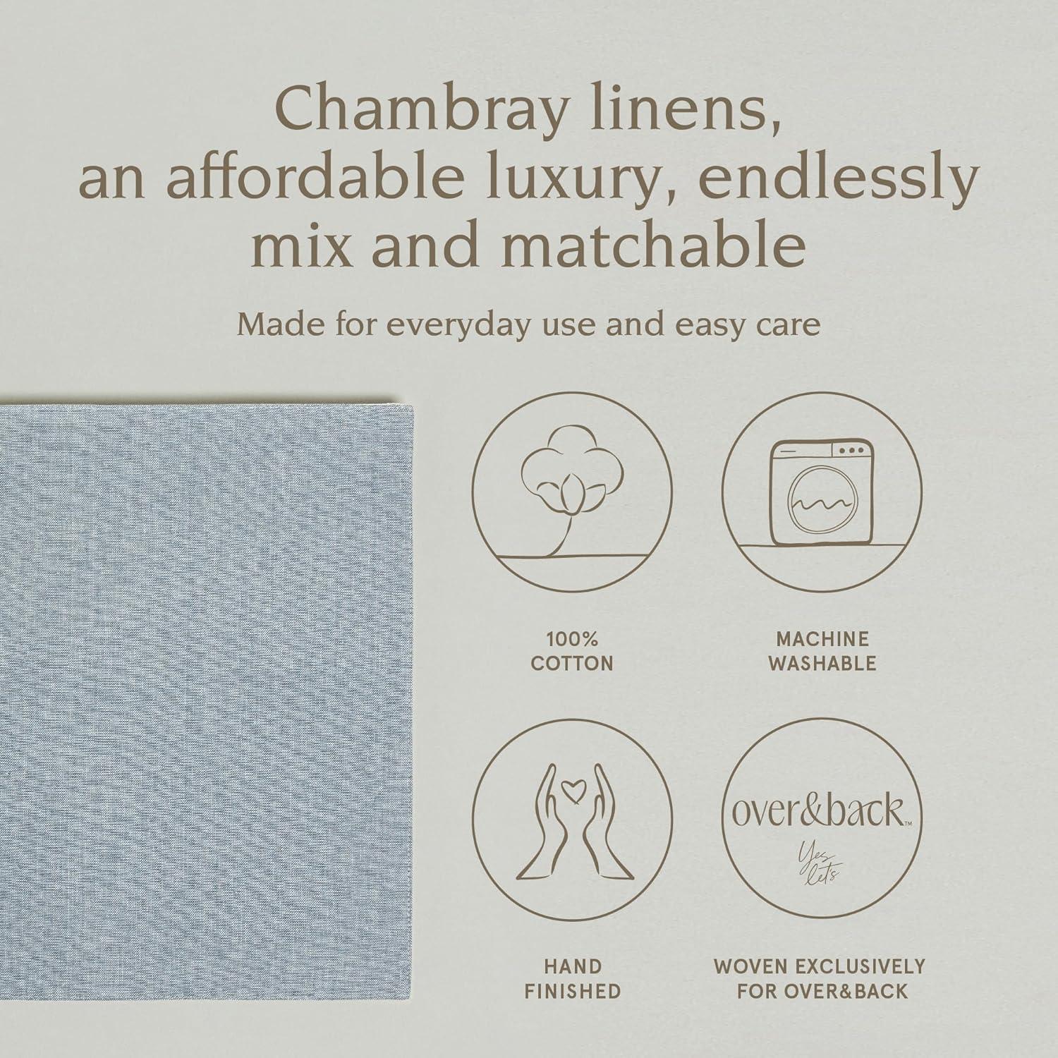 over&back Woven Frayed Chambray Placemats - 100% Cotton - Kitchen and Home Decor - 14" L X 20" W