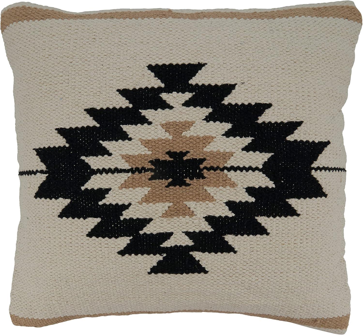 Natural Kilim Design Cotton Throw Pillow with Down Filling, 18"