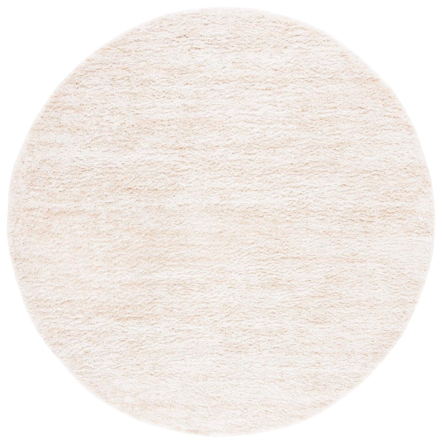 SAFAVIEH Berber Torvald Abstract Polyester Shag Area Rug, Ivory/Beige, 4'5" x 4'5" Round