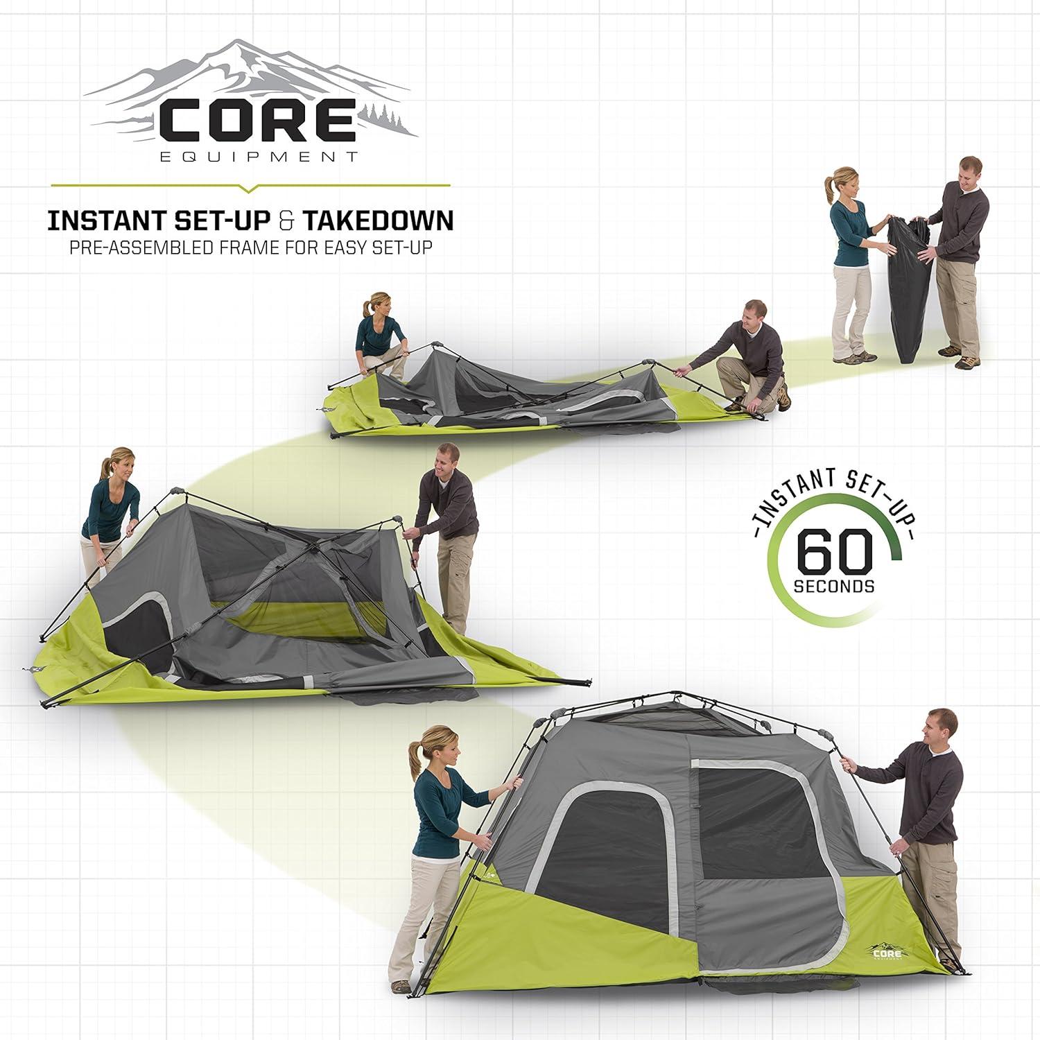 CORE Instant Cabin Tents | 6 Person / 9 Person / 10 Person / 12 Person Family Cabin Multi Room Pop Up Tents Car Camping | Included Storage Pockets for Camping Accessories