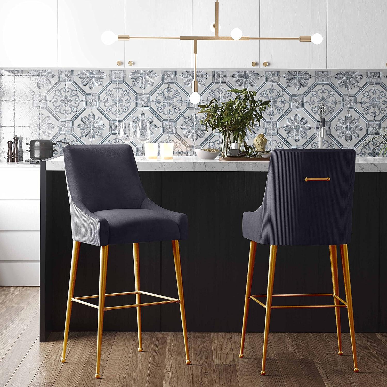 Beatrix Pleated Velvet Stool Grey Counter Height