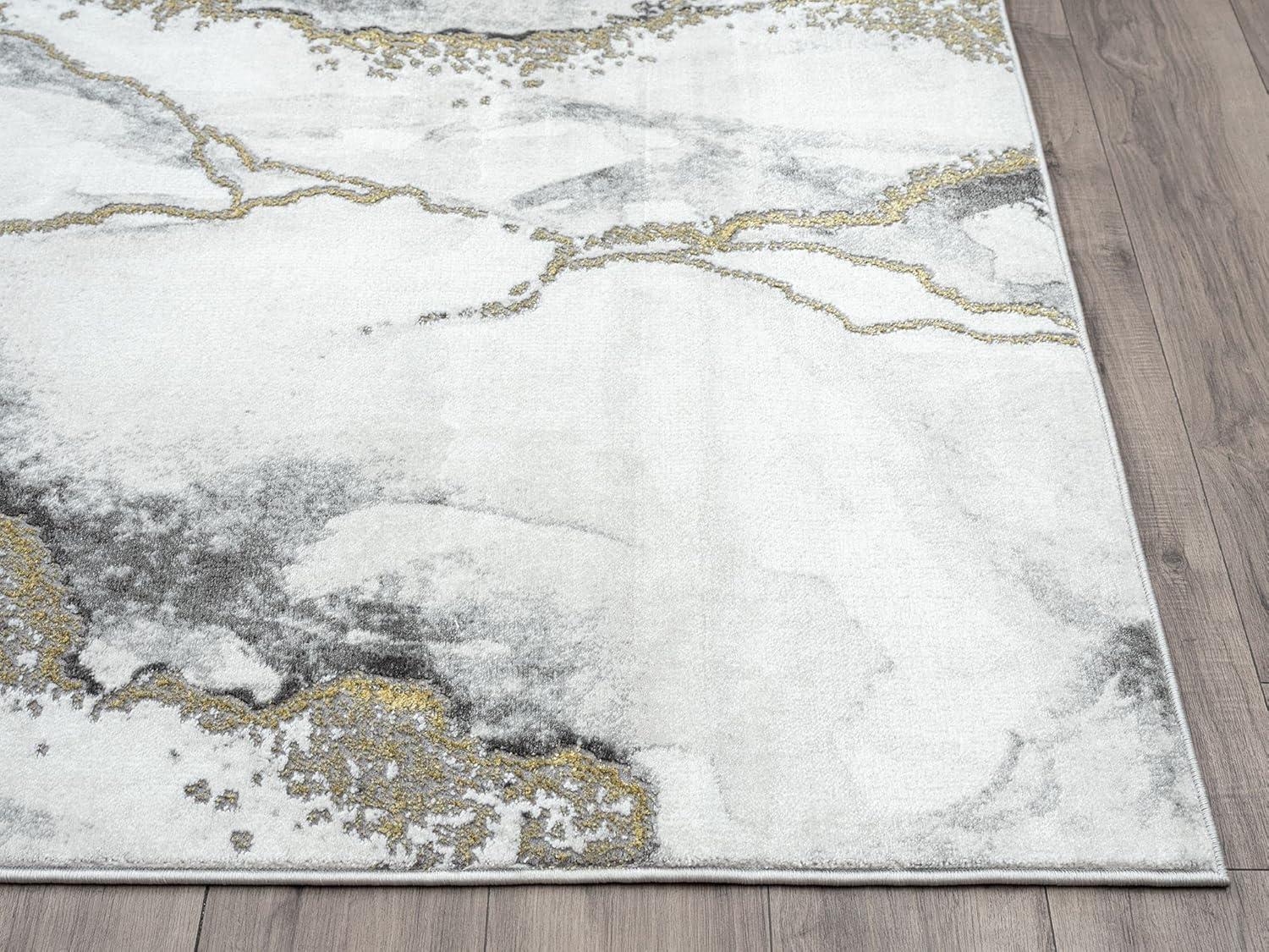 Luna Abstract Marble 5'3" x 7'6" Grey & Gold Synthetic Area Rug
