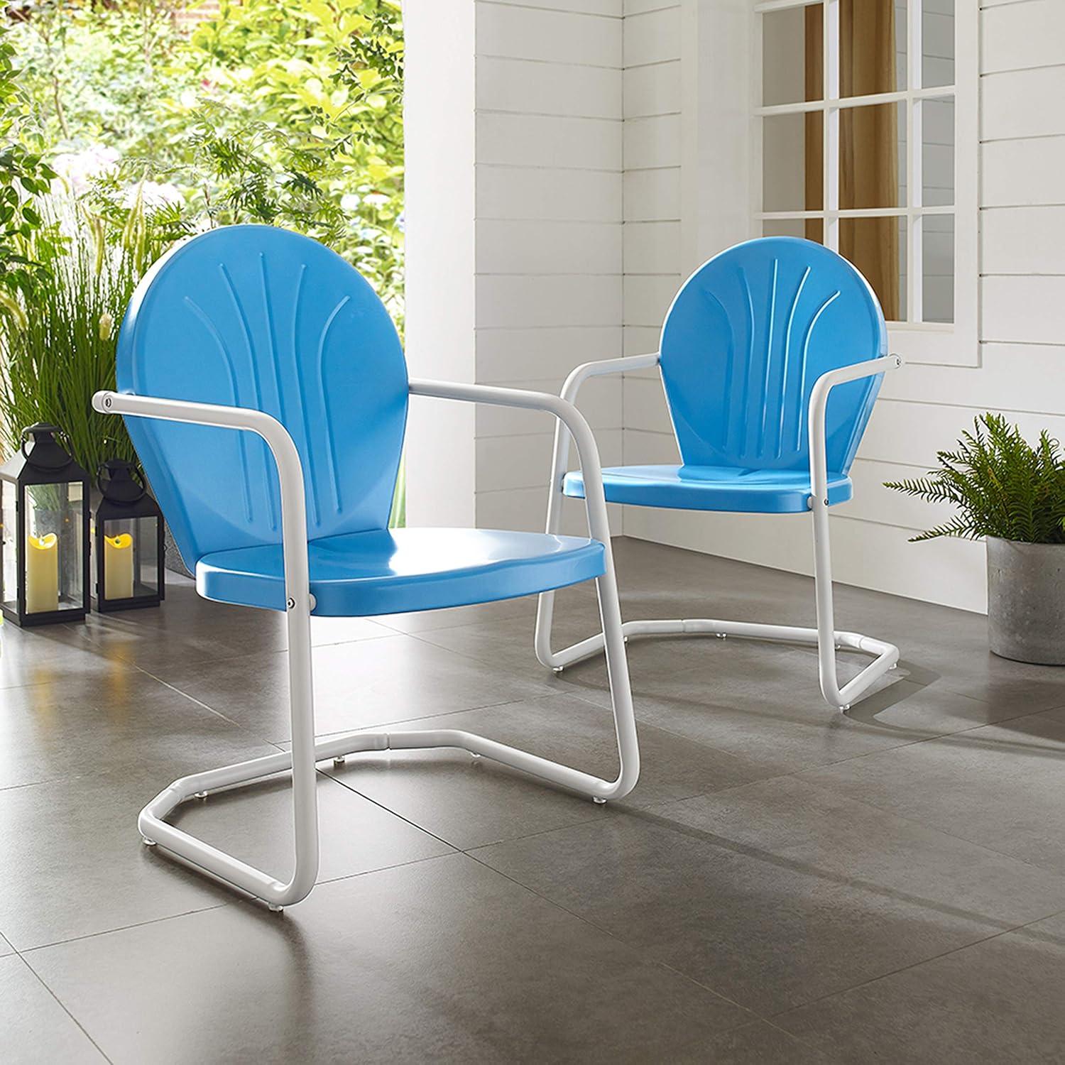 Crosley Furniture Griffith Retro Metal Patio Chair in Sky Blue