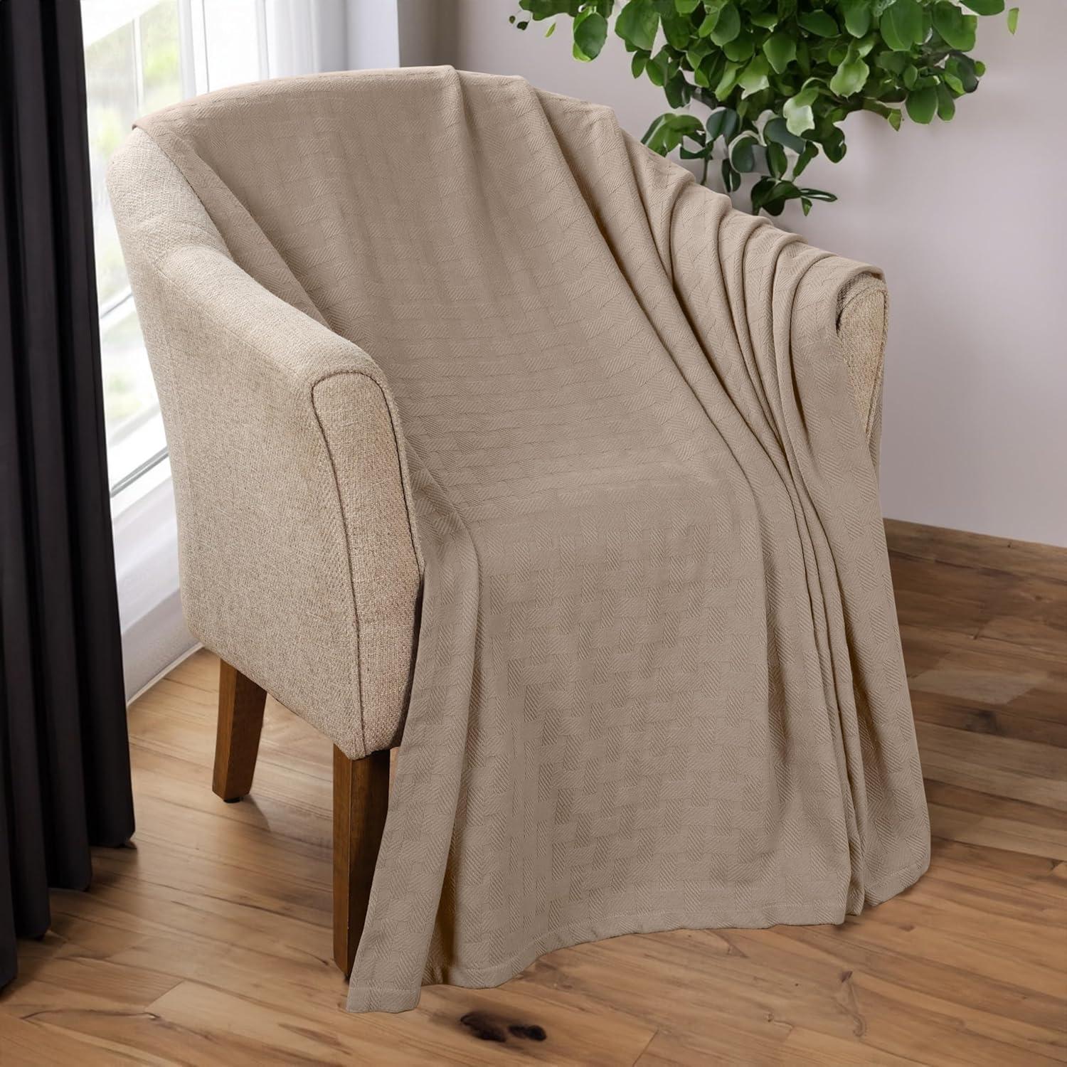 Superior Basketweave All-Season Cotton Blanket, Full/Queen, Khaki