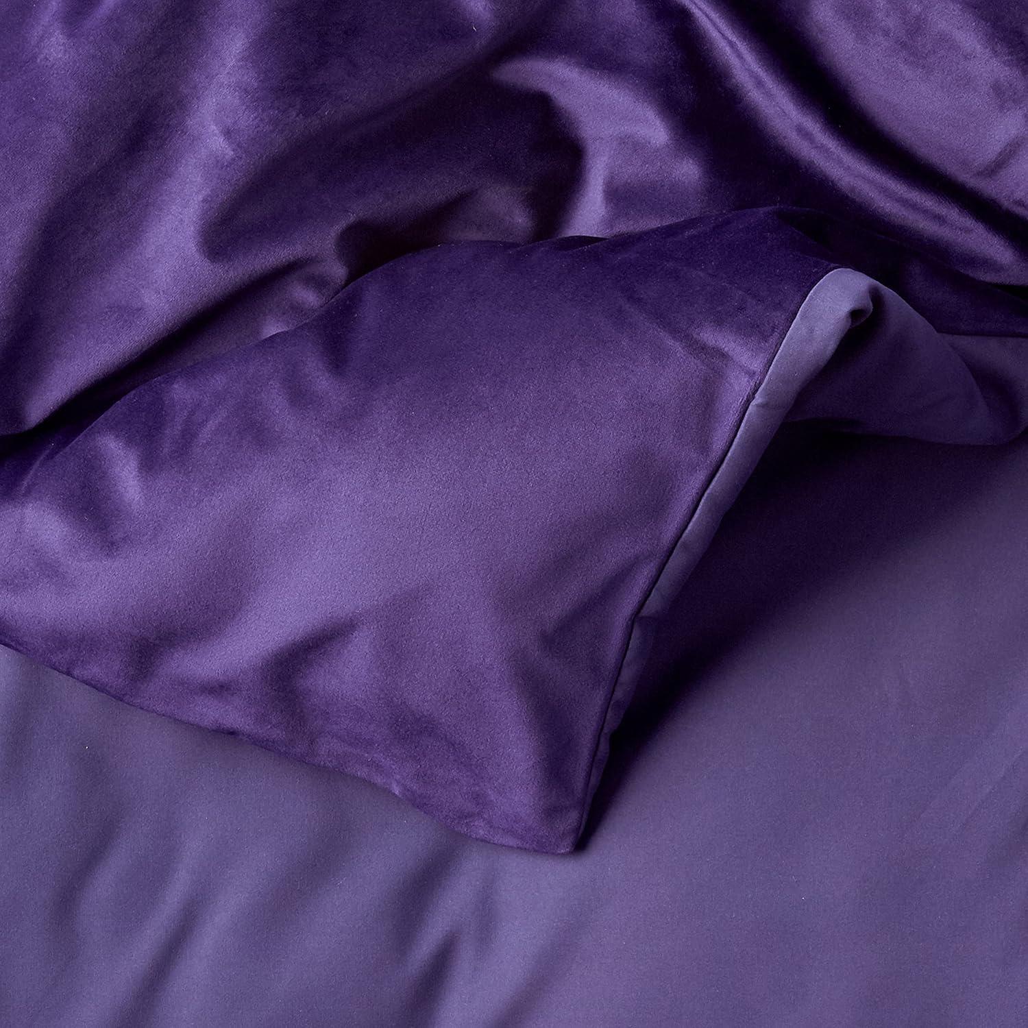 3pc Queen Venice Velvet Oversized Solid Duet Set Purple - Tribeca Living: Luxurious Polyester, Reversible, OEKO-TEX Certified