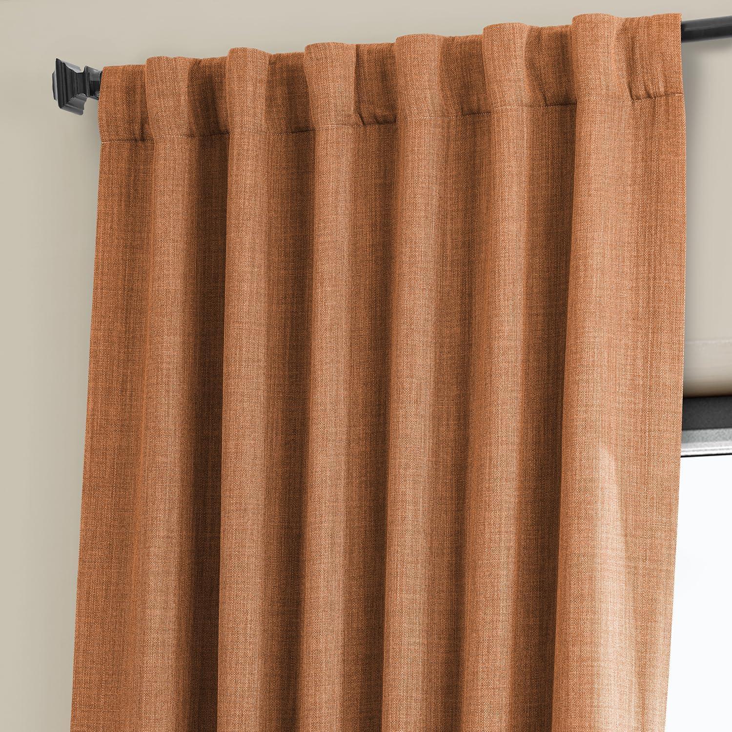 Desert Orange Faux Linen Room Darkening Curtain Panel 50" x 108"