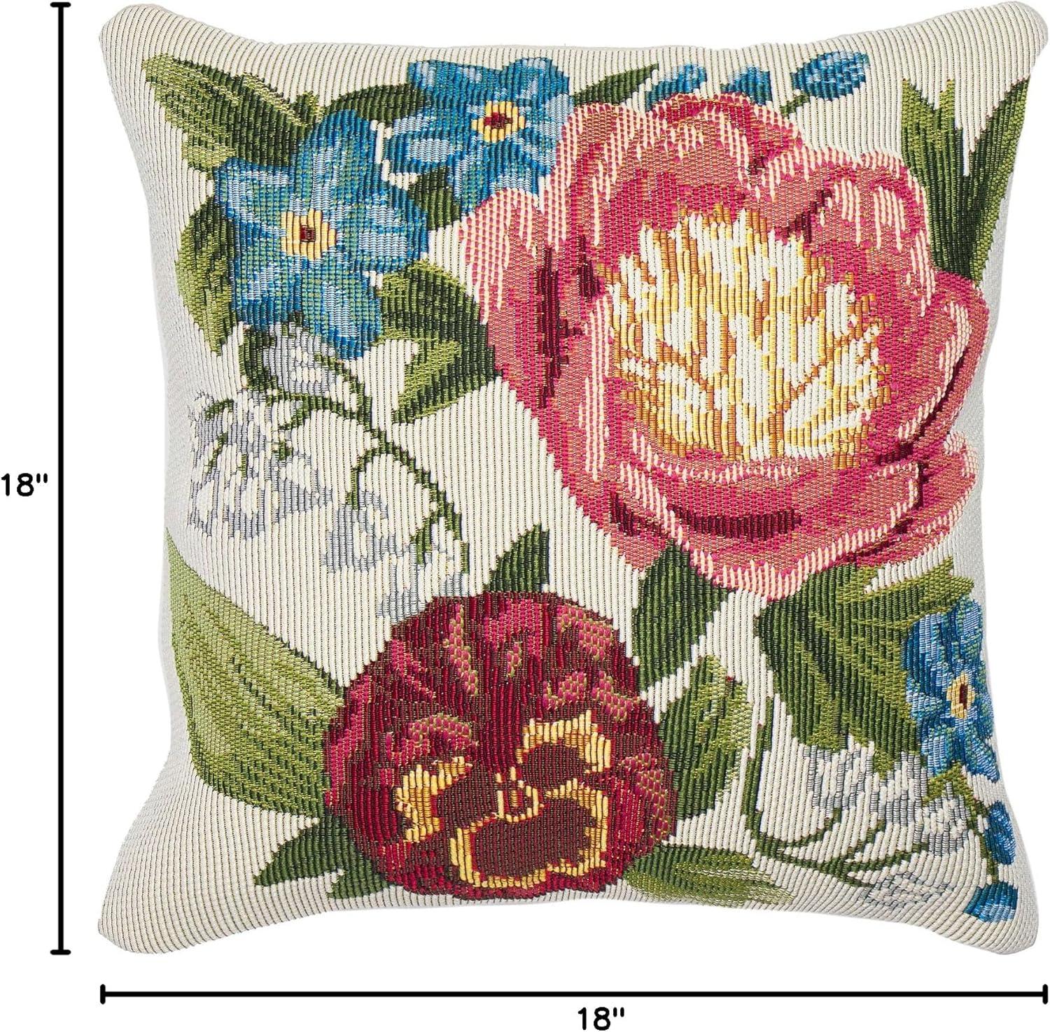 Cream Floral Indoor/Outdoor Square Pillow with Hidden Zipper