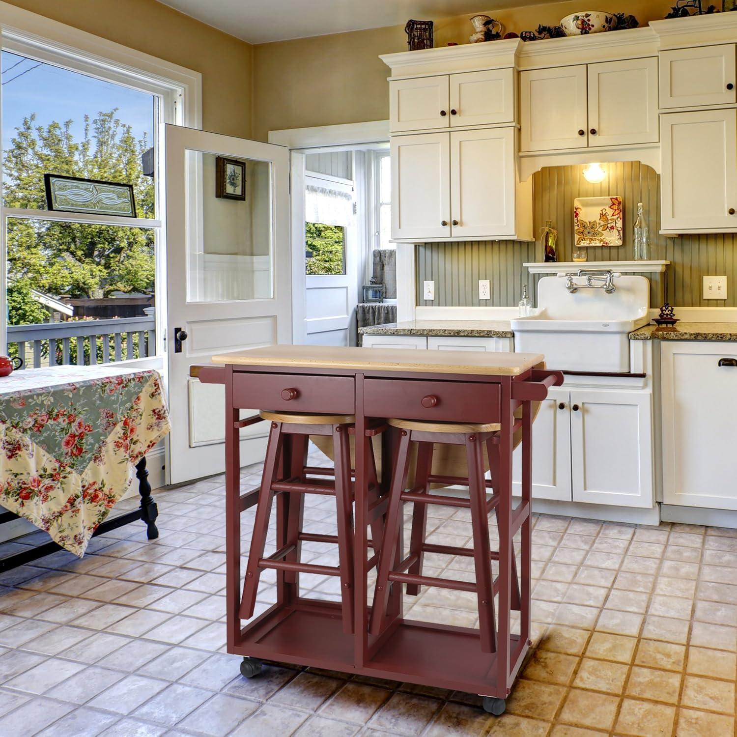 Casual Home Breakfast Cart with Drop-Leaf Table