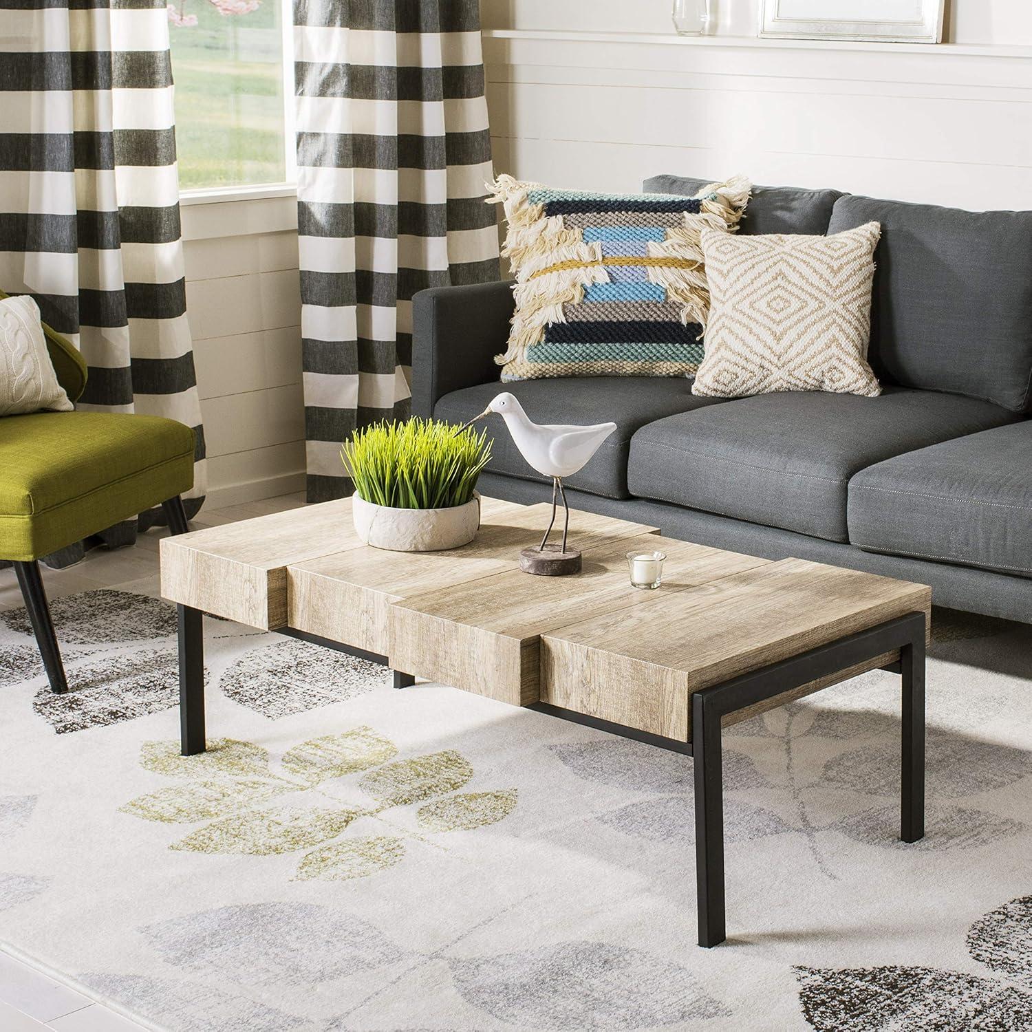 Alexander Coffee Table - Multi Brown/Black Metal Legs - Safavieh