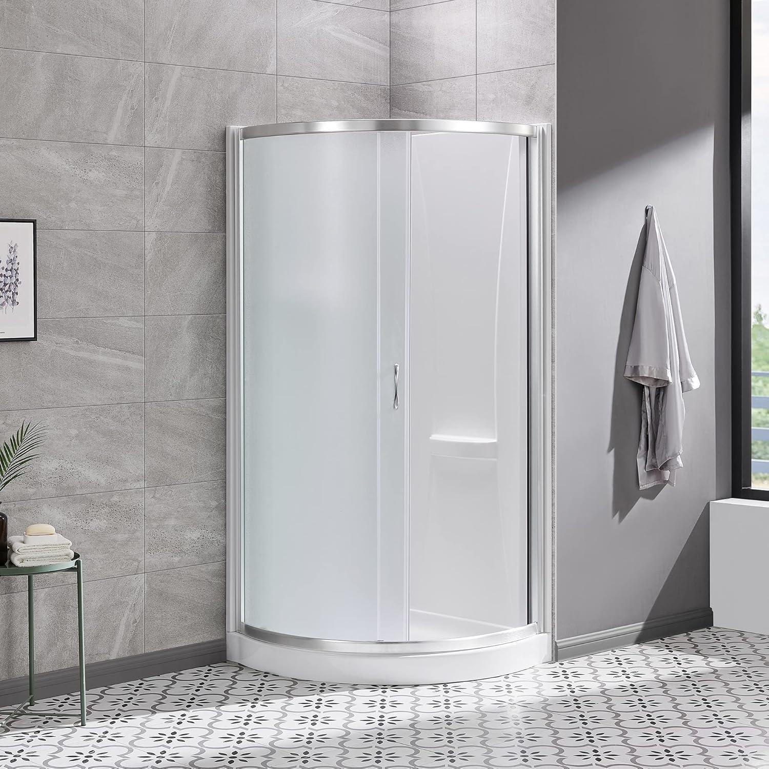 OVE Decors Breeze 33 in. Framed Round Shower Kit w/ Frosted Glass, Base, Wall