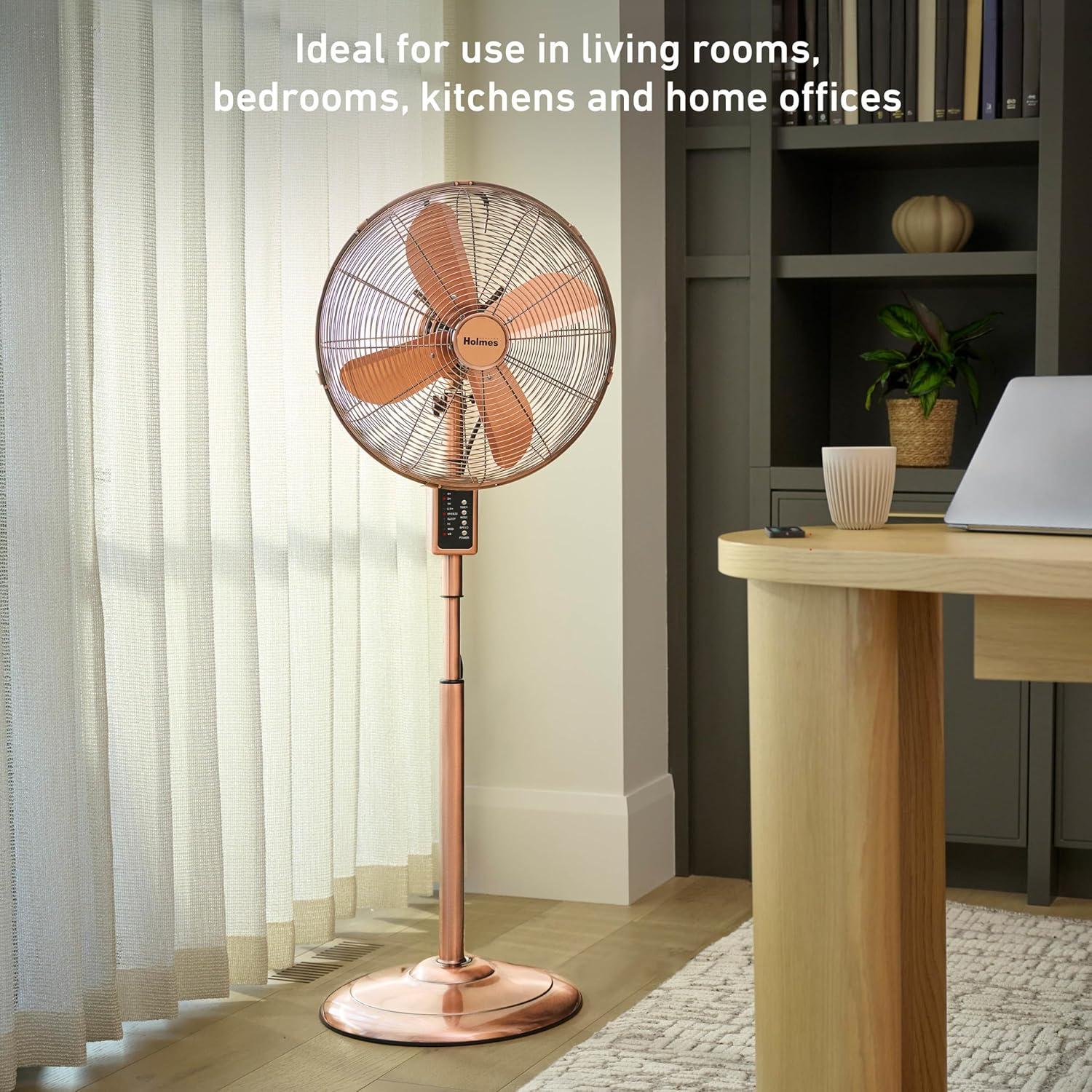 Holmes 16" Digital Oscillating 3-Speed Metal Stand Fan with Remote Control Copper