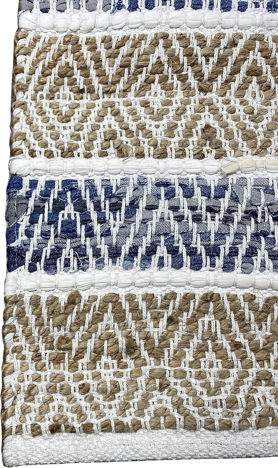Lucky Brand – Jute Rug | Lolita Chevron Motif | Rectangular Accent Rug | 100% Natural Jute Fiber | Premium Home Décor | Measures 2'3" X 3'9" | Natural/White/Denim