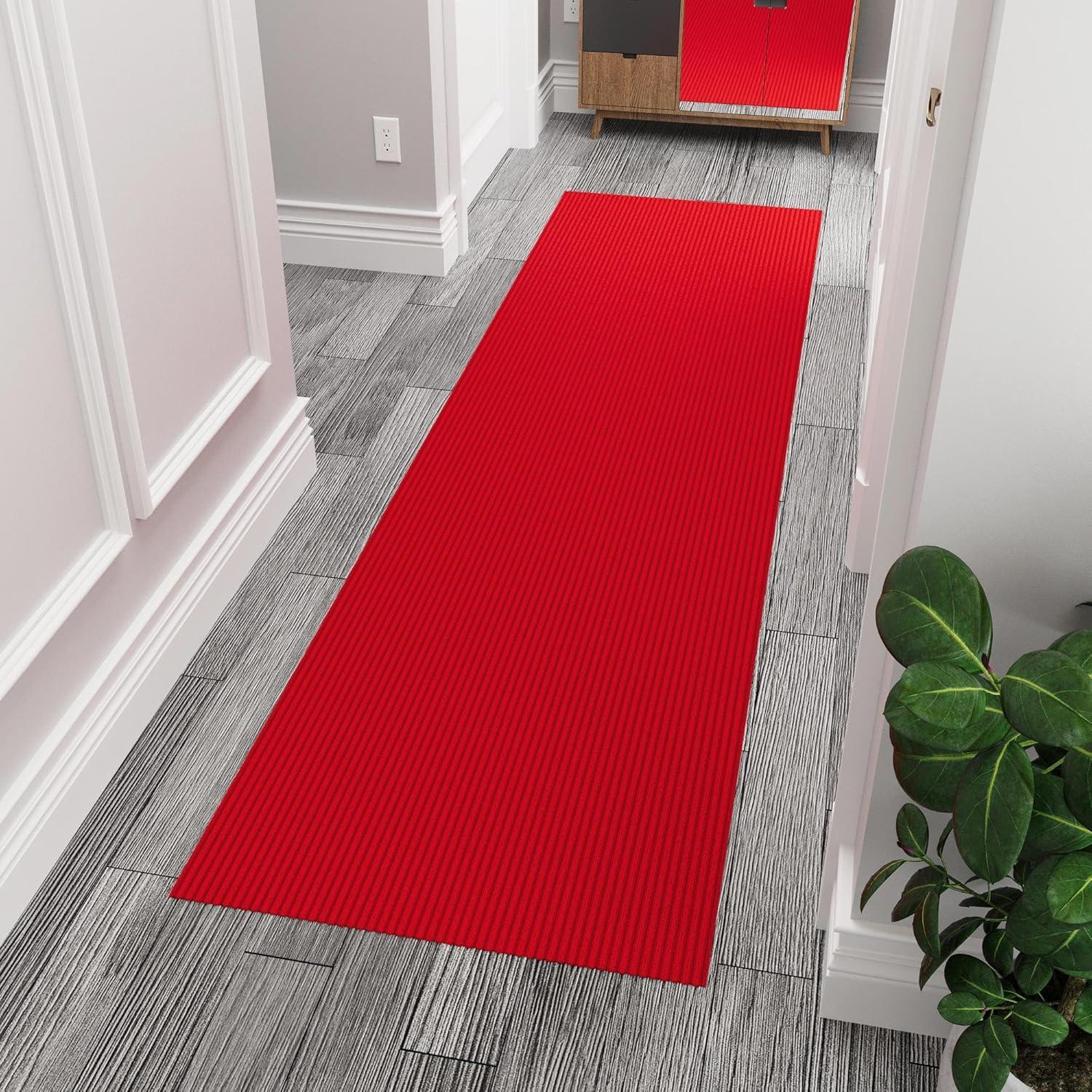 Ottomanson Hallway Runner Waterproof Non-Slip Rubberback 2x6 Indoor/Outdoor Utility Rug, 2' x 6', Red
