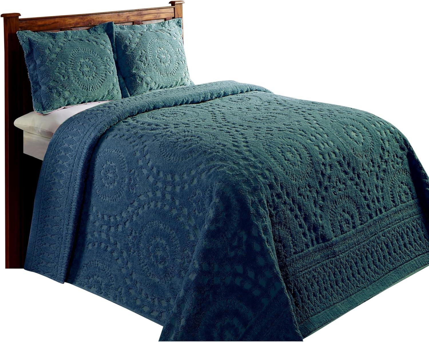 Better Trends 96" x 110" Bedspread For Full/Double Size Bed 100% Cotton Soft & Breathable Bedding Luxurious Medallion Design, Machine Washable (Teal) Rio Collection