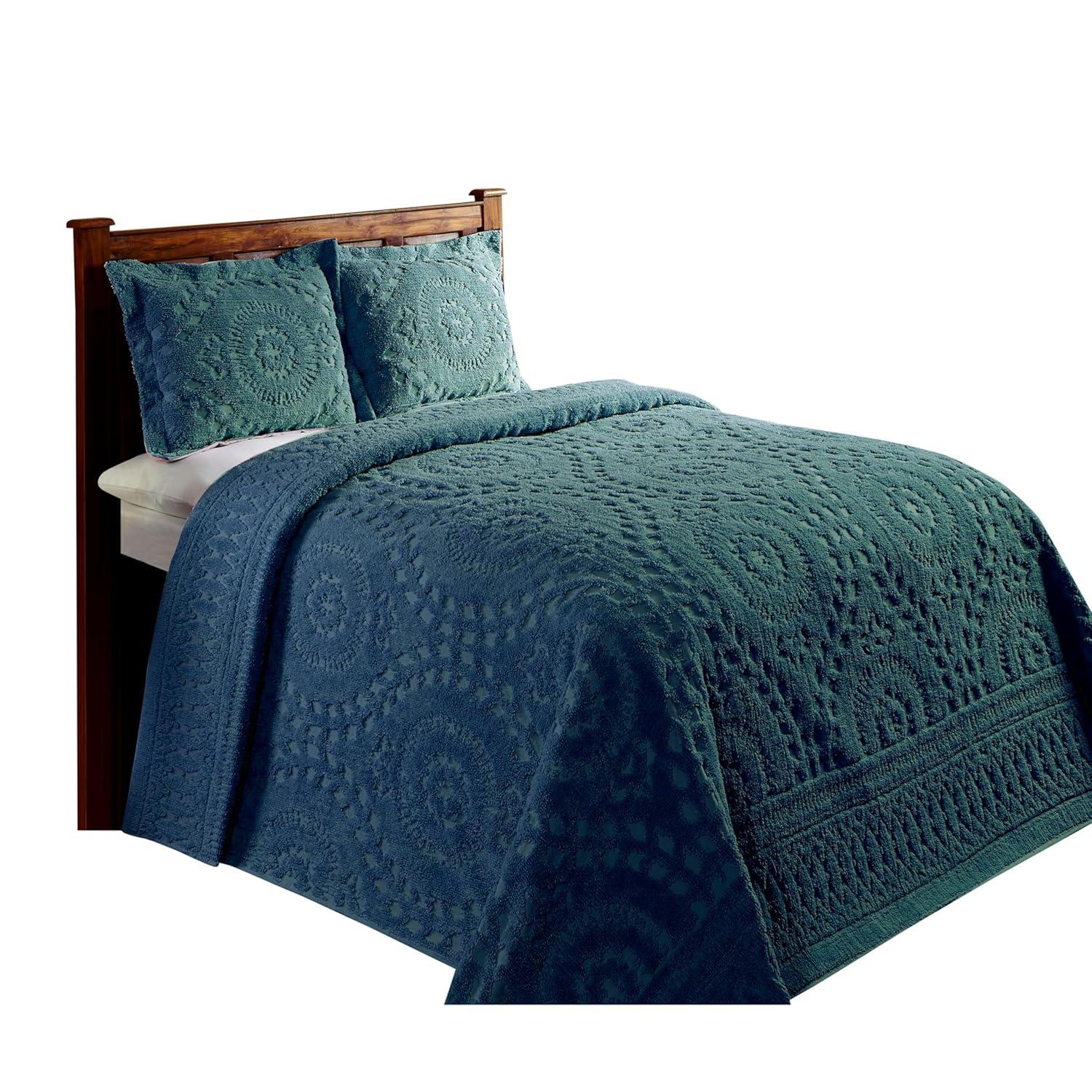 Better Trends 96" x 110" Bedspread For Full/Double Size Bed 100% Cotton Soft & Breathable Bedding Luxurious Medallion Design, Machine Washable (Teal) Rio Collection