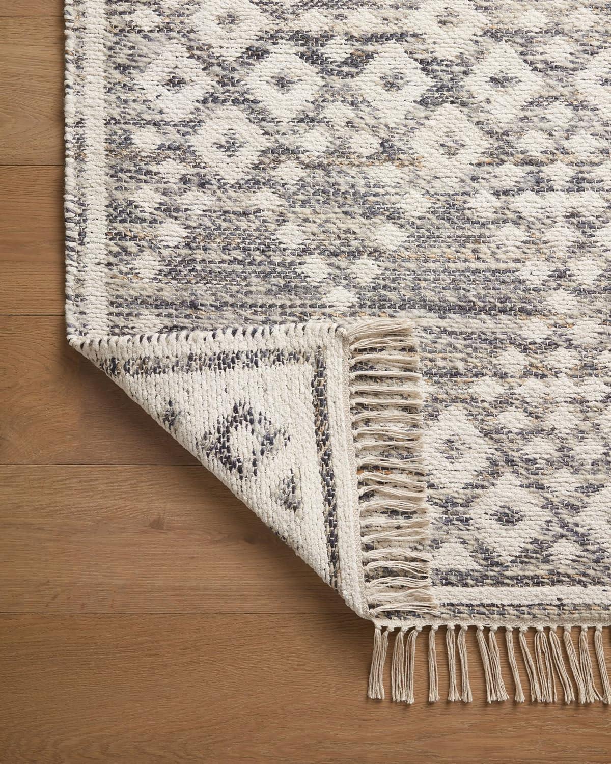 Denim and Ivory Wool Cotton Trellis Area Rug 3'-6" x 5'-6"