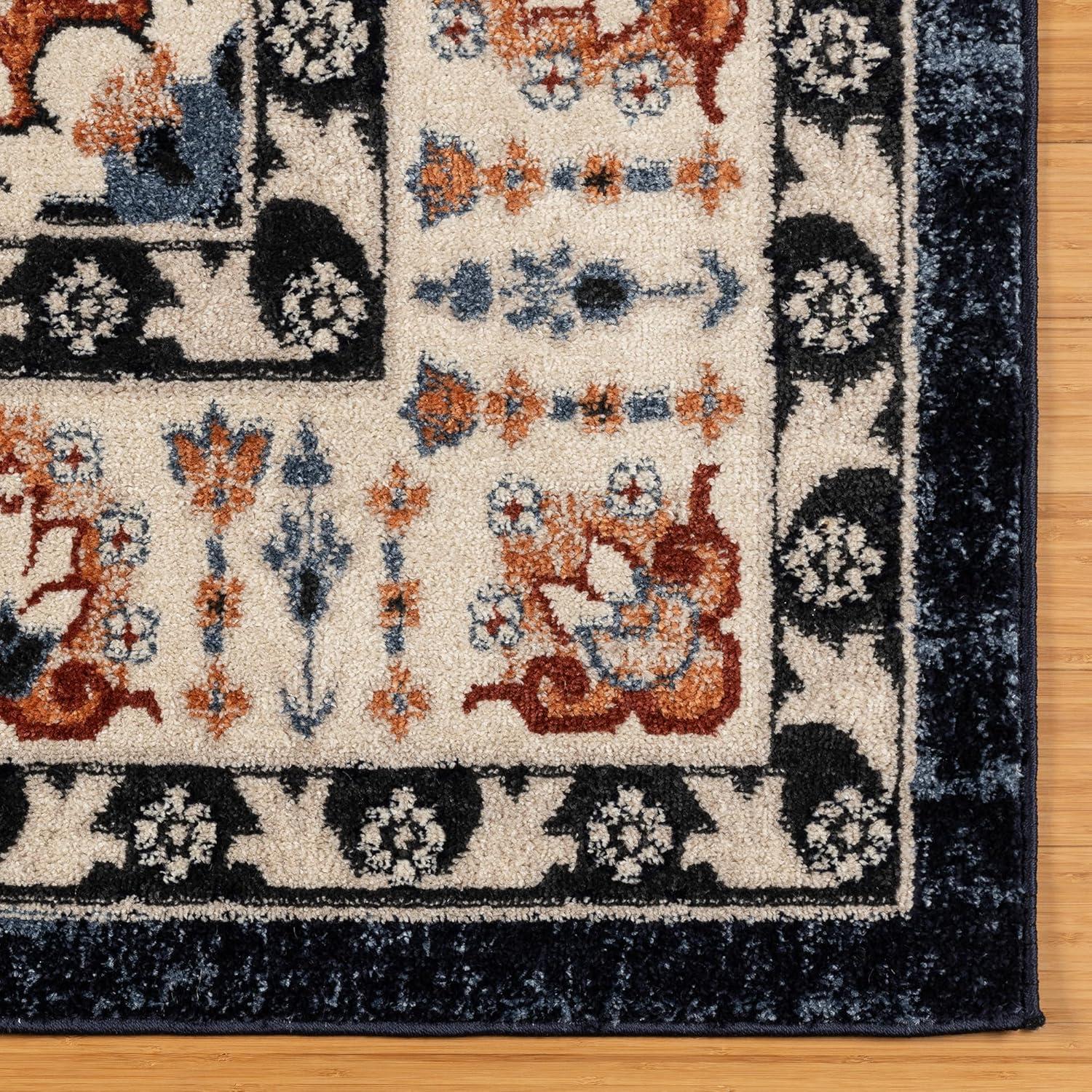 Gertmenian Alor Khelo Traditional Oriental Navy Blue/Ivory/Tan Polypropylene Indoor Area Rug, 2x6 Runner