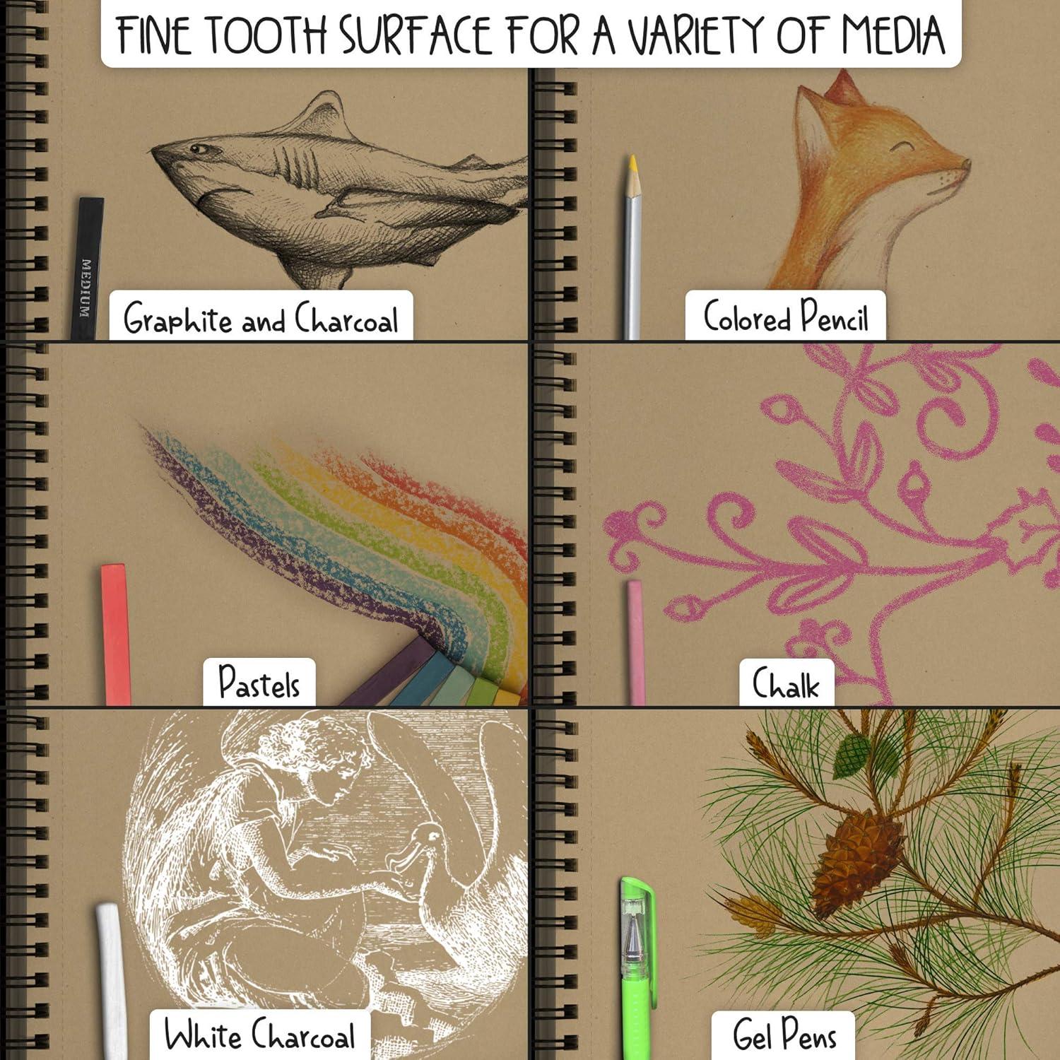 NIL - Tech70 Sheets Premium Toned Tan Sketchbook - 9x12 inches (107 lb/175 GSM) Spiral Bound Drawing Paper Pad for Markers, Colored Pencils, Chalk, Oil Pastels, Charcoal Pencils and Graphite