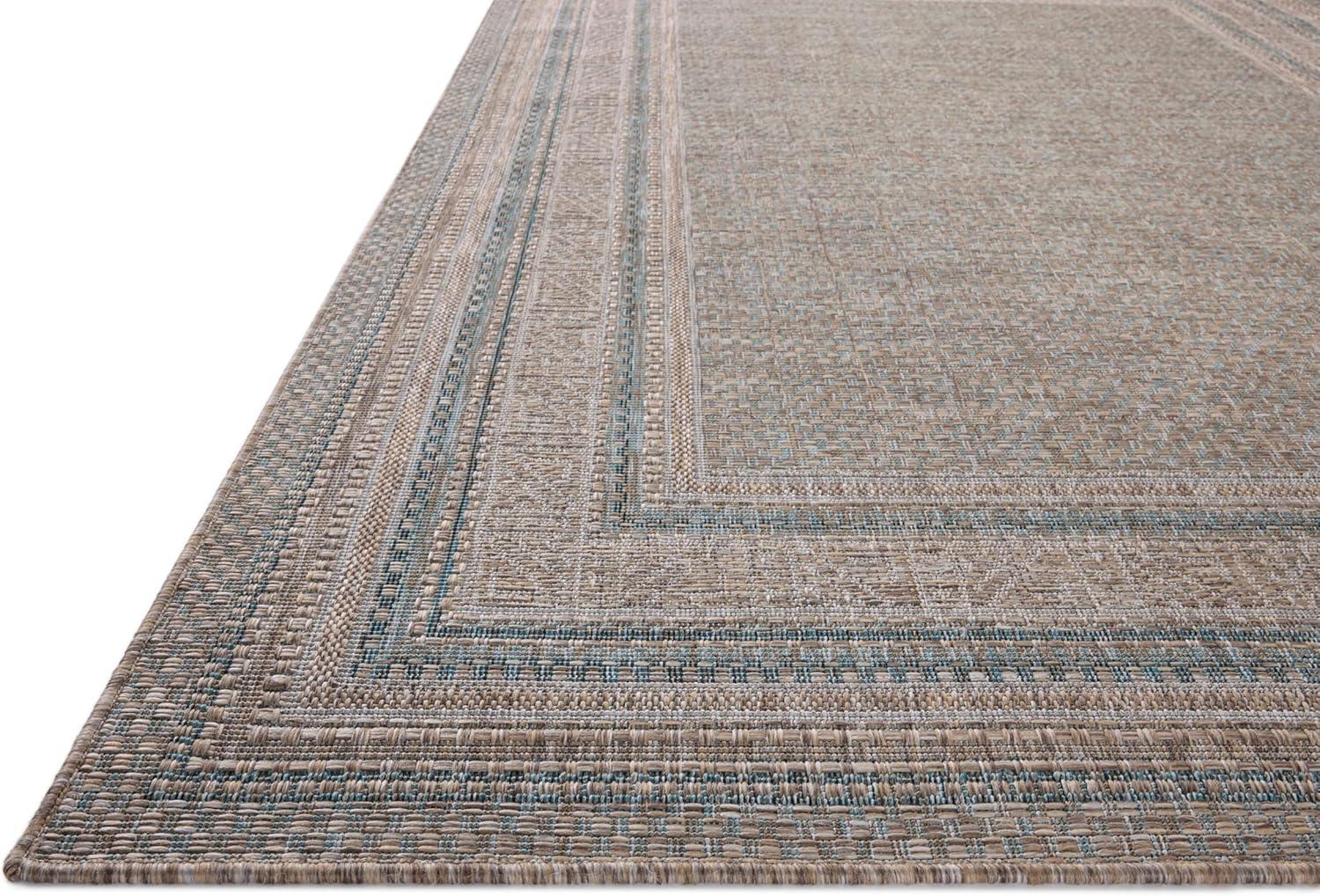 Topanga III Indoor / Outdoor Rug by Amber Lewis x Loloi - Natural and Teal / 6'7" x 9'4"