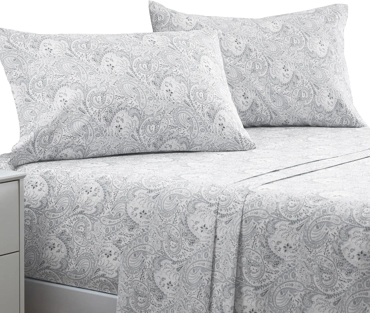 Mellanni Brushed Microfiber Sheet Set, King, Paisley Gray, 4 Piece