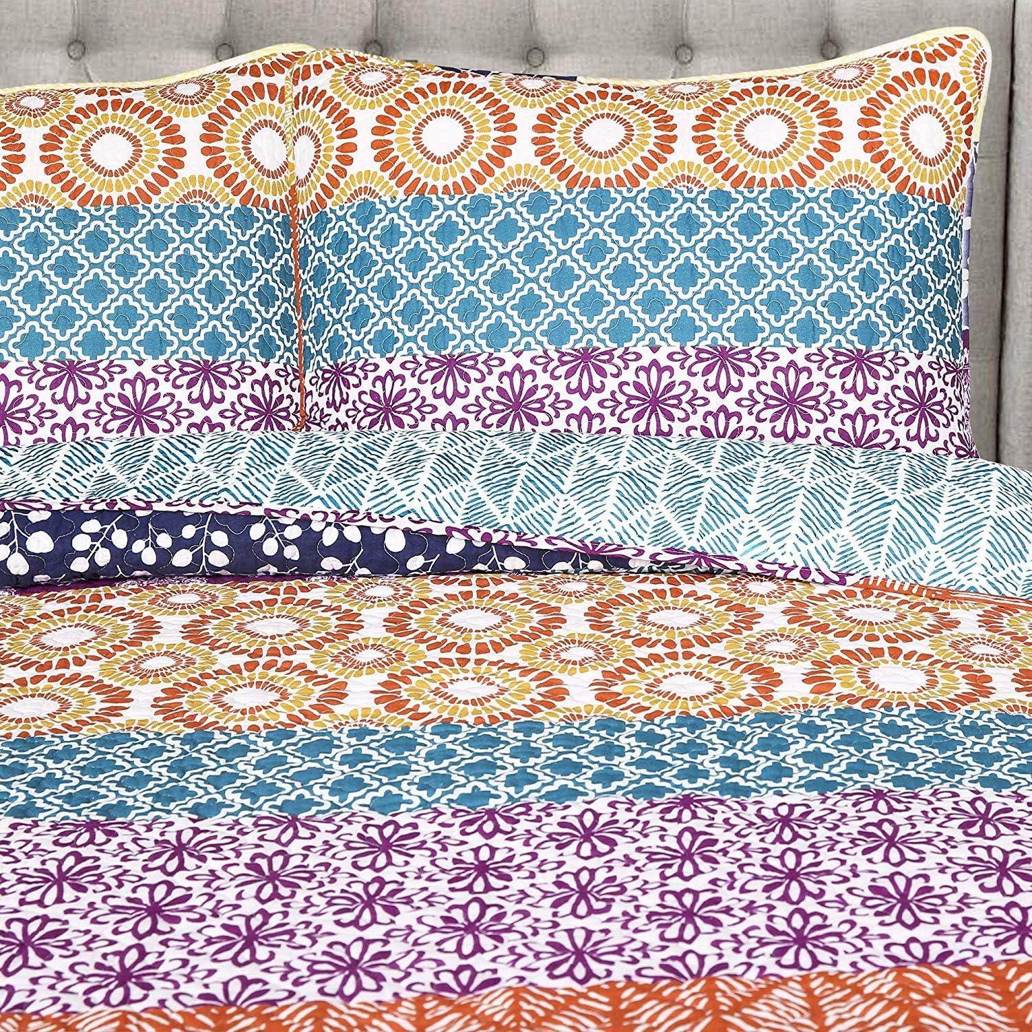 Lush Decor Bohemian 100% Cotton Reversible 3-Piece Quilt Set