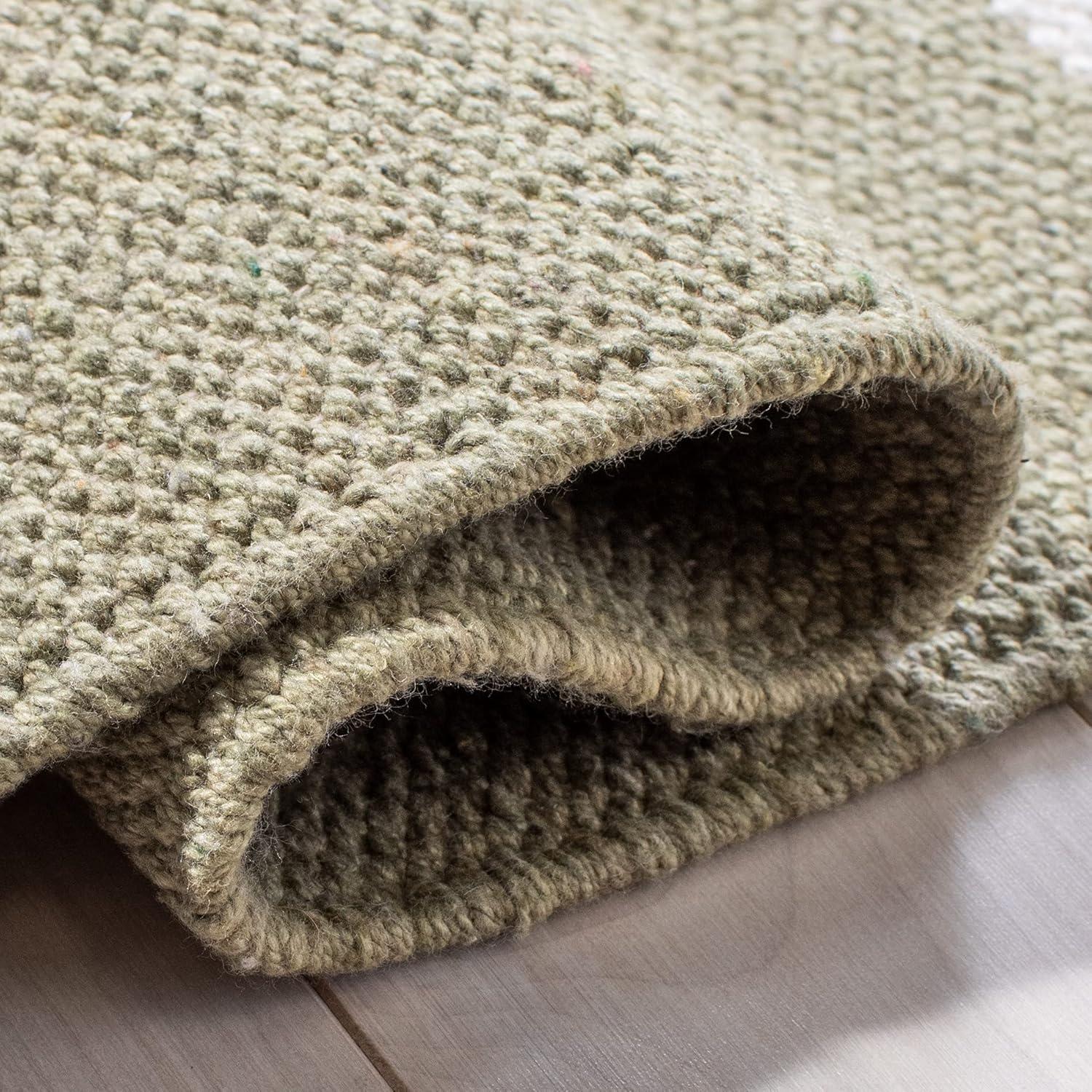 SAFAVIEH Montauk Oswald Geometric Striped Cotton Area Rug, Ivory/Light Green, 6' x 6' Square