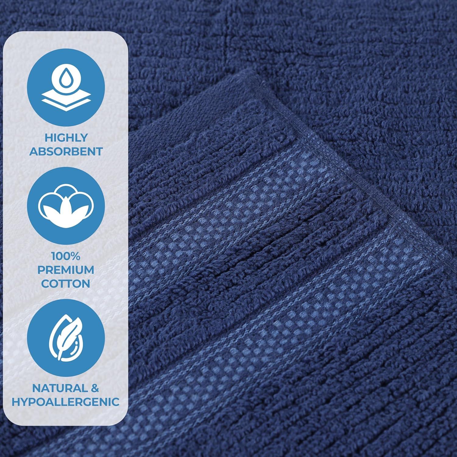 Superior Zero Twist Cotton Ribbed Geometric 8-Piece Towel Set, Navy Blue