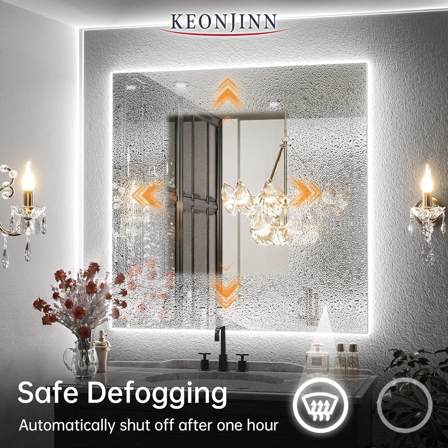 Keonjinn 36"x36" LED Backlit Mirror with Anti-Fog Dimmable Makeup Wall Mounted Mirror with Light, CRI90 IP54 Waterproof for Bathroom(Horizontal/Vertical)