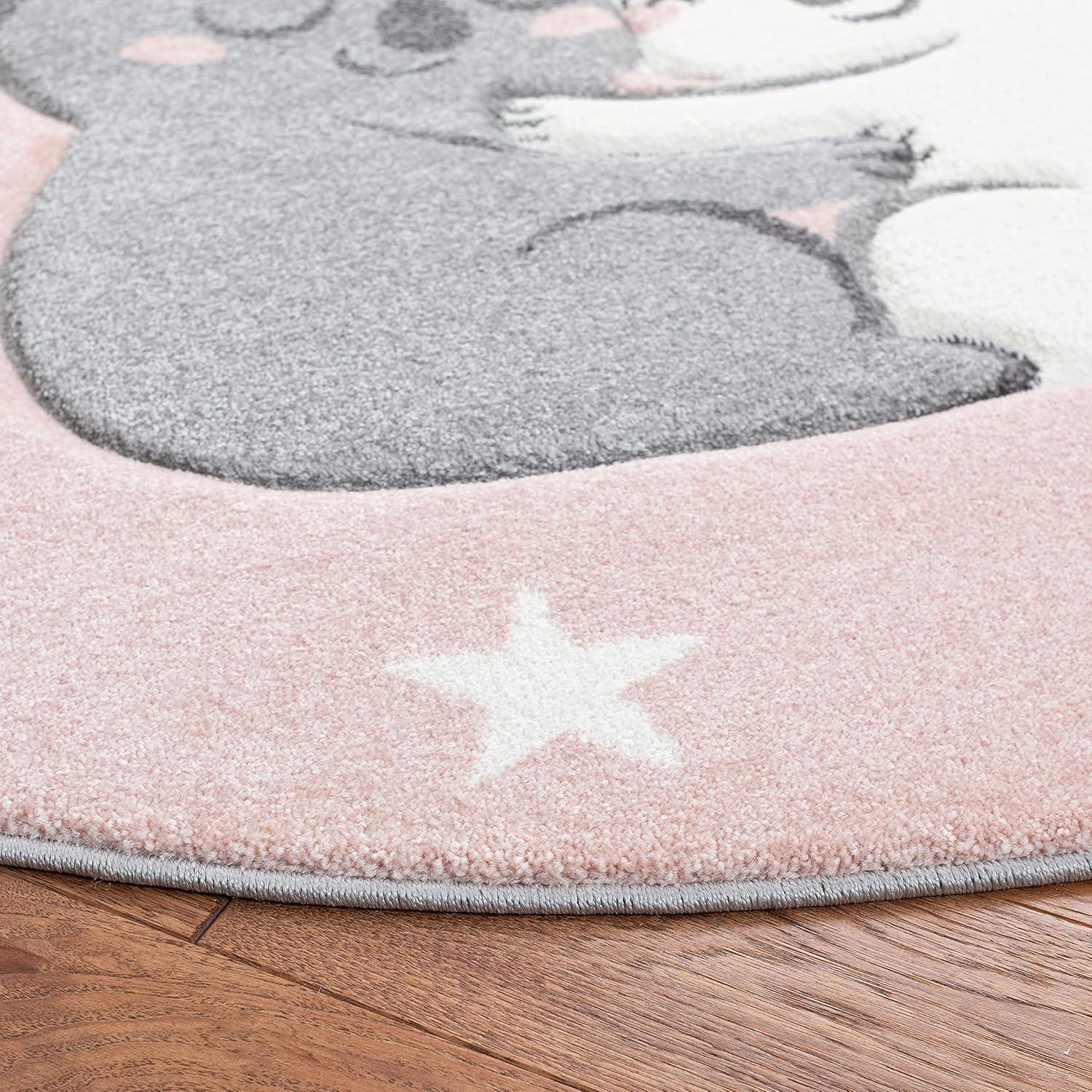 Carousel Kids  CRK195 Loomed Indoor Area Rug - Pink/White - 5'3"x5'3" Round - Safavieh