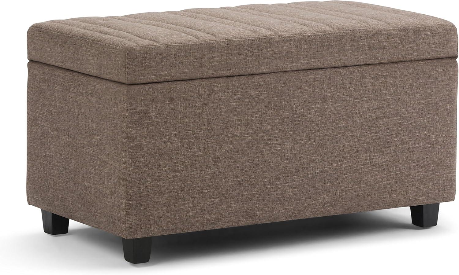 Fawn Brown Linen Rectangular Storage Ottoman Bench