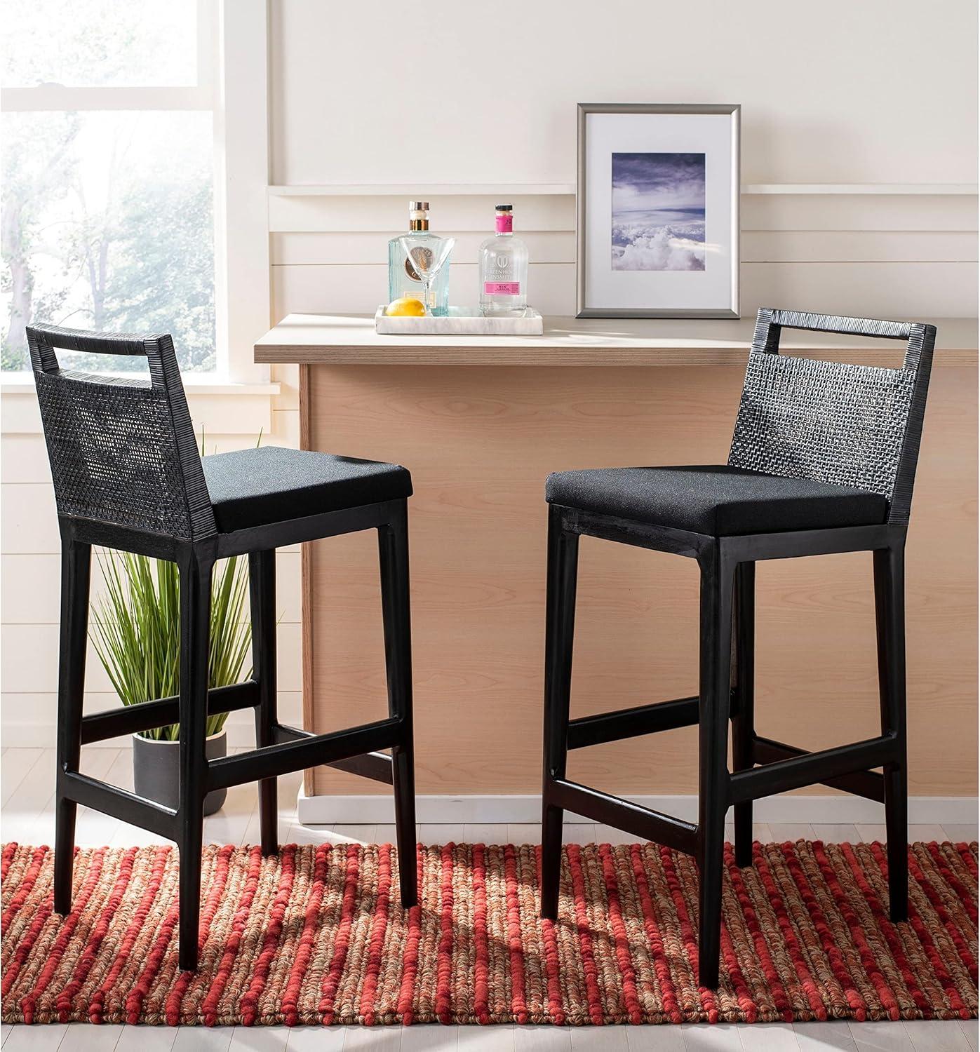 Maldives Inspired Transitional Black Bar Stool with Acrylic Cushion