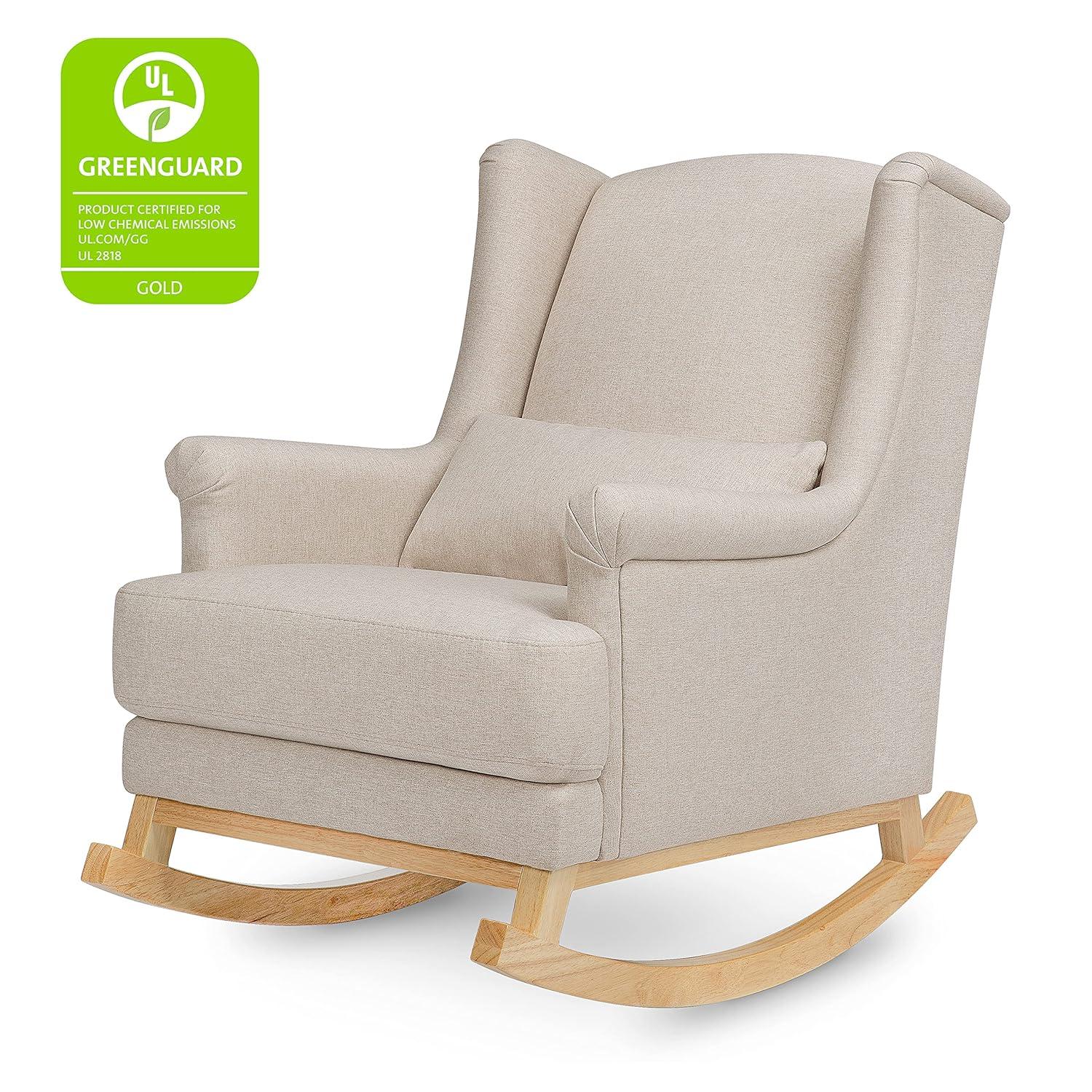 Miranda Cream Performance Fabric Wingback Rocking Chair with Medium Wood Legs