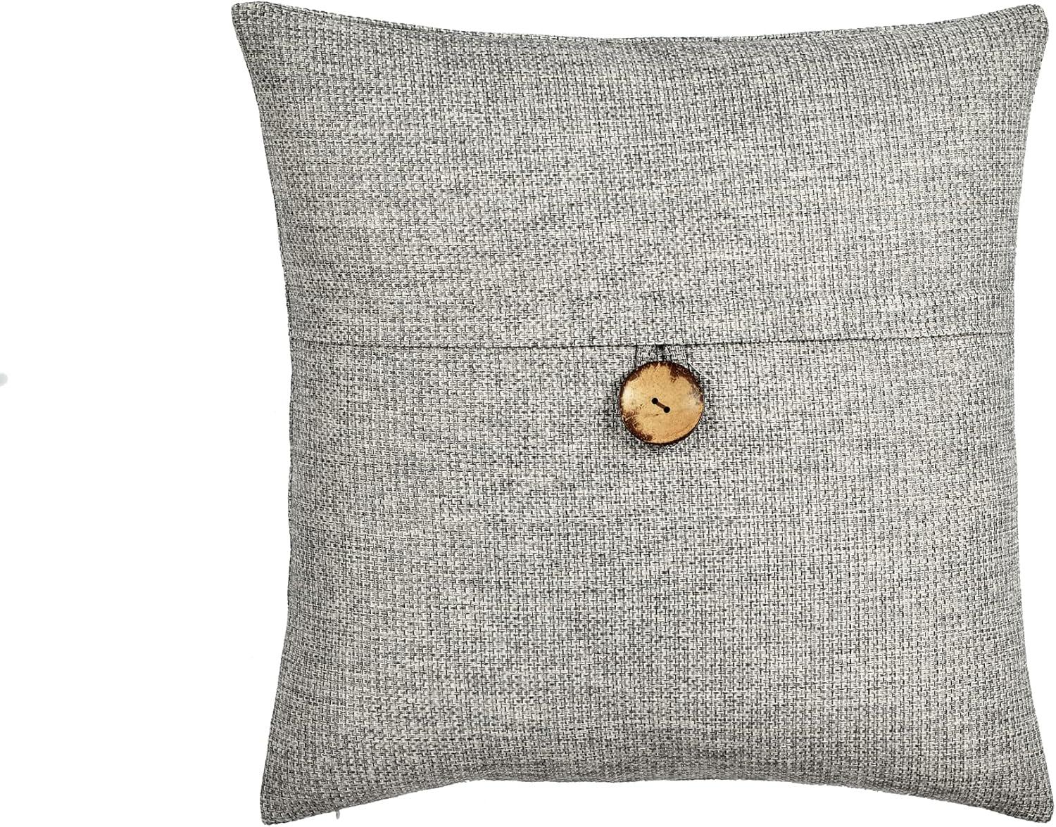 Oversize Linen Texture Woven Button Family-Friendly Throw Pillow Cover - Lush Décor