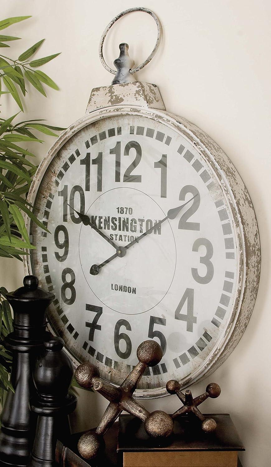 DecMode 19" x 33" Red Metal Pocket Watch Style Wall Clock
