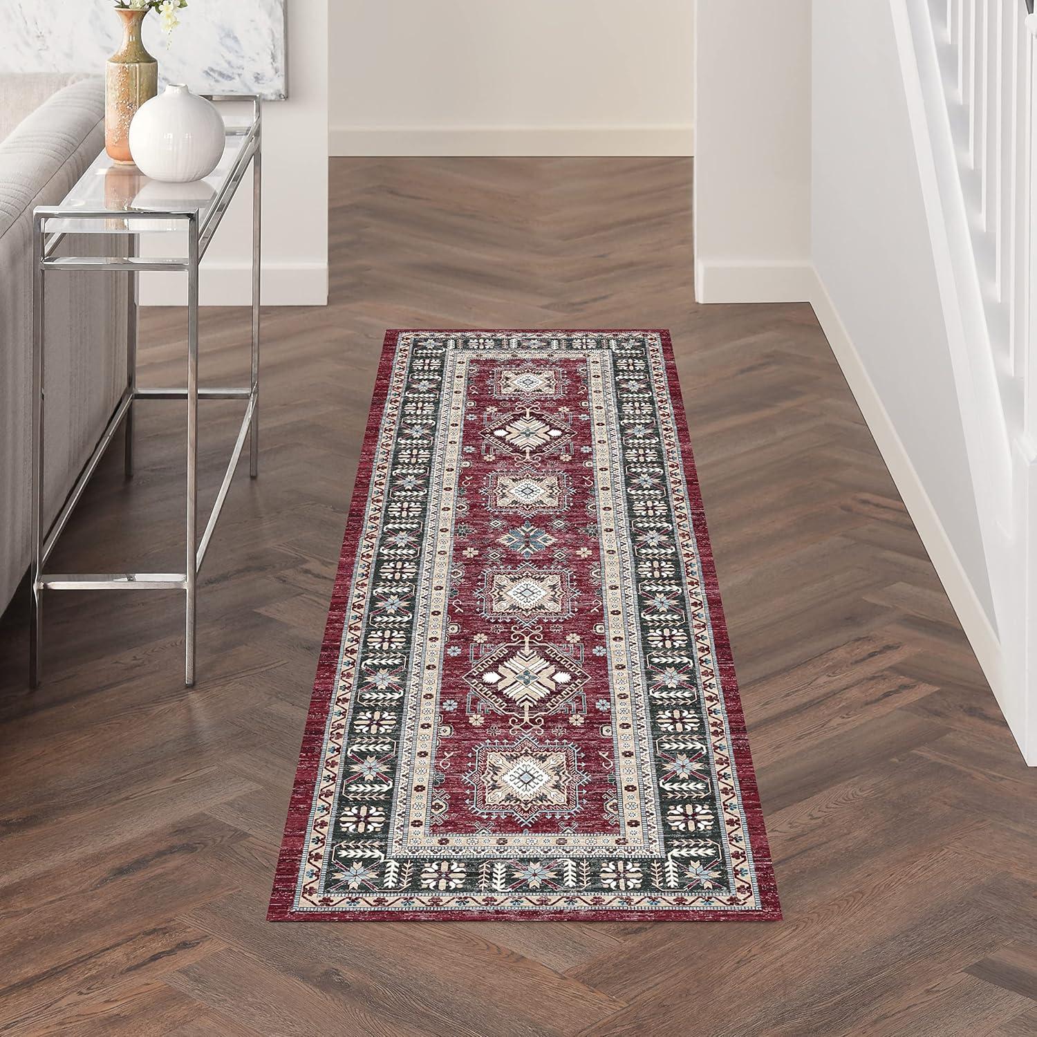 Nourison Fulton Vintage Medallion Non-Slip Flatwoven Indoor Rug Red 2'3" x 7'6"