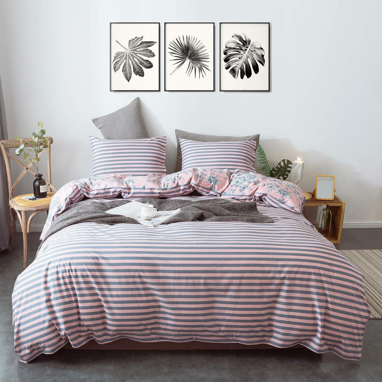 ANNA.Z HOME & DESIGN 3Pc Reversible Cotton Duvet Cover Set. 100% Cotton Percale Fabric. Pre-Washed Soft. Machine Washable.