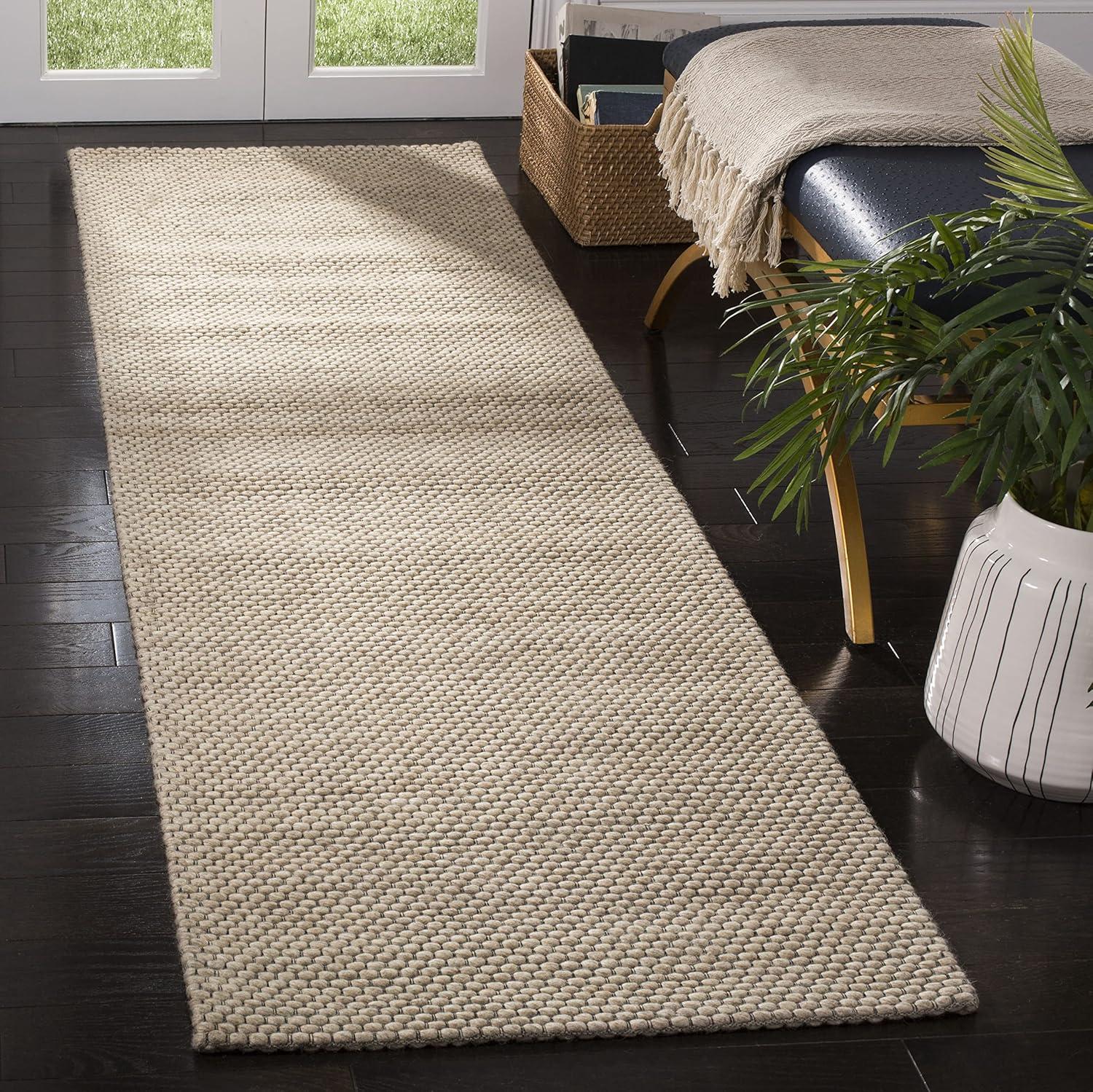 Handwoven Artisan Beige Wool Blend 27"x12" Casual Rug