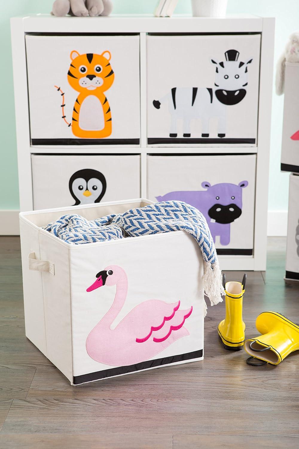 White and Pink Fabric Collapsible Swan Storage Cube