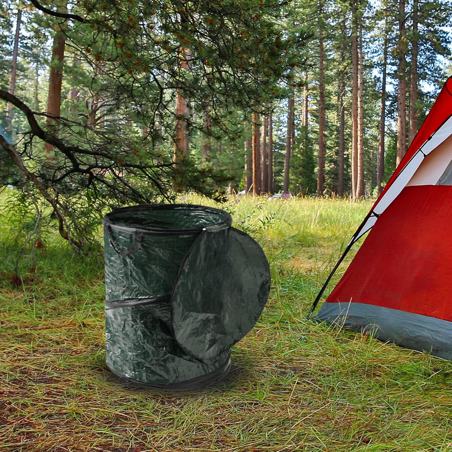 Wakeman 29.5-Gallon Pop Up Outdoor Garbage Can - Collapsible Trash Can for Parties, Yard Waste, Laundry, or Camping Accessories - Green