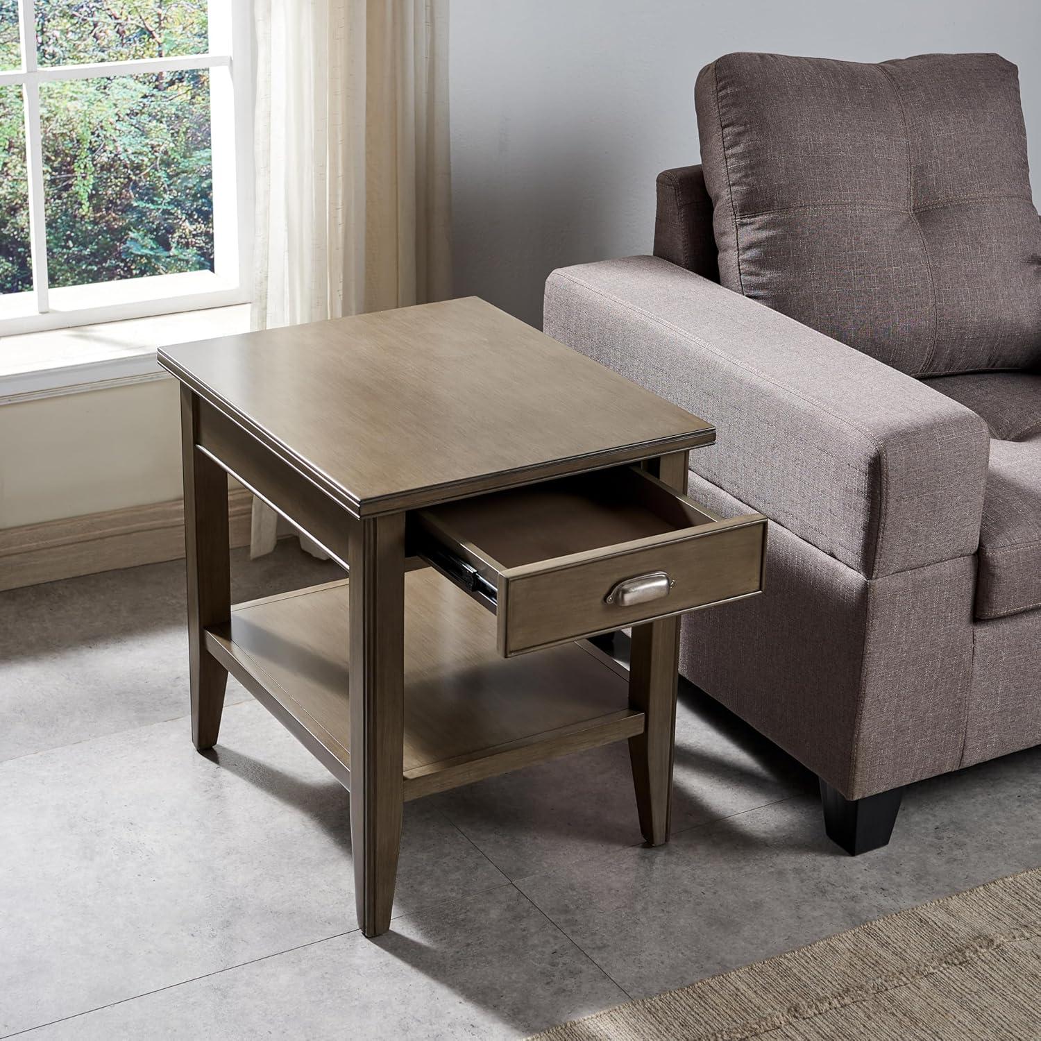 Leick Home 10507-GR Laurent End Table with Drawer and Display Shelf, Gray