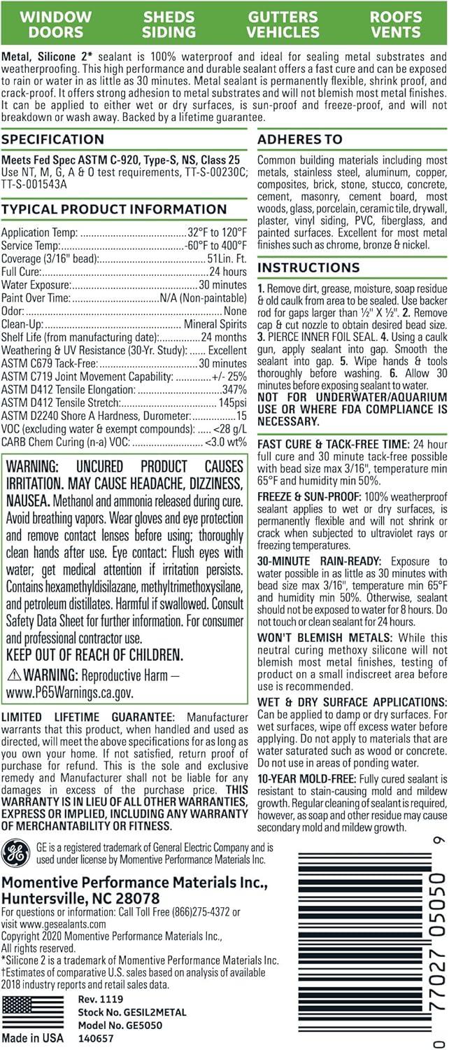 Ge Sealant,10.1 oz.,Alum and Metal 2816710