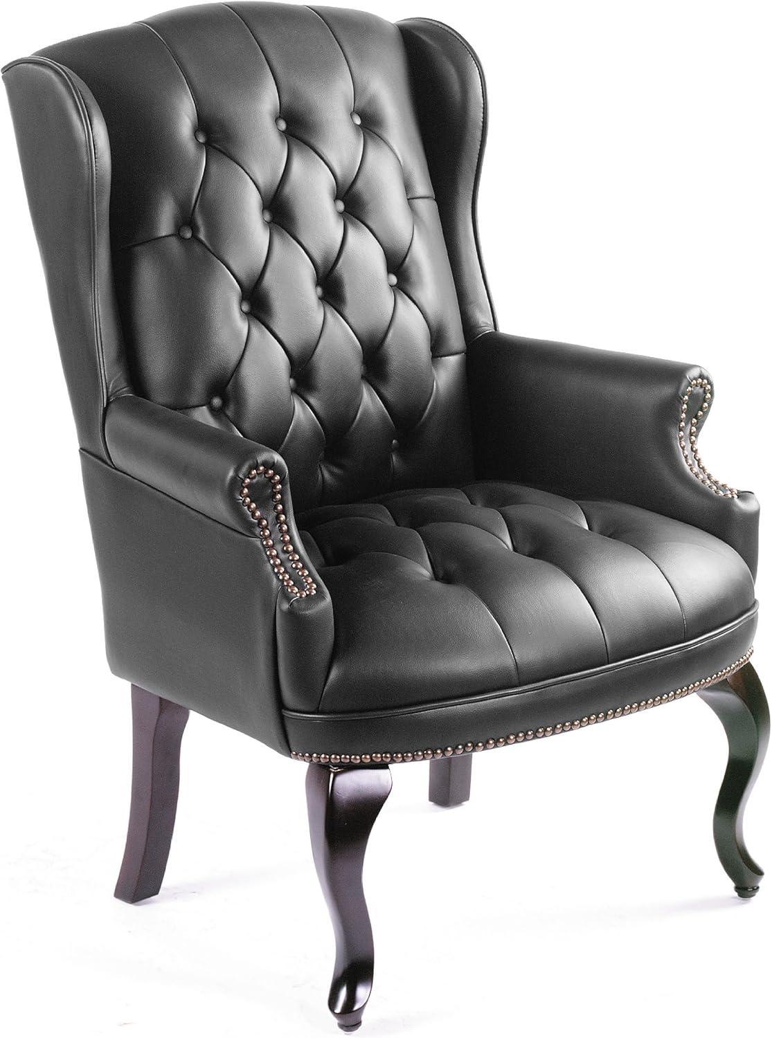 Wingback Traditional Guest Chair Black - Boss Office Products: Elegant Tufted Design, Nailhead Trim, Hardwood Frame