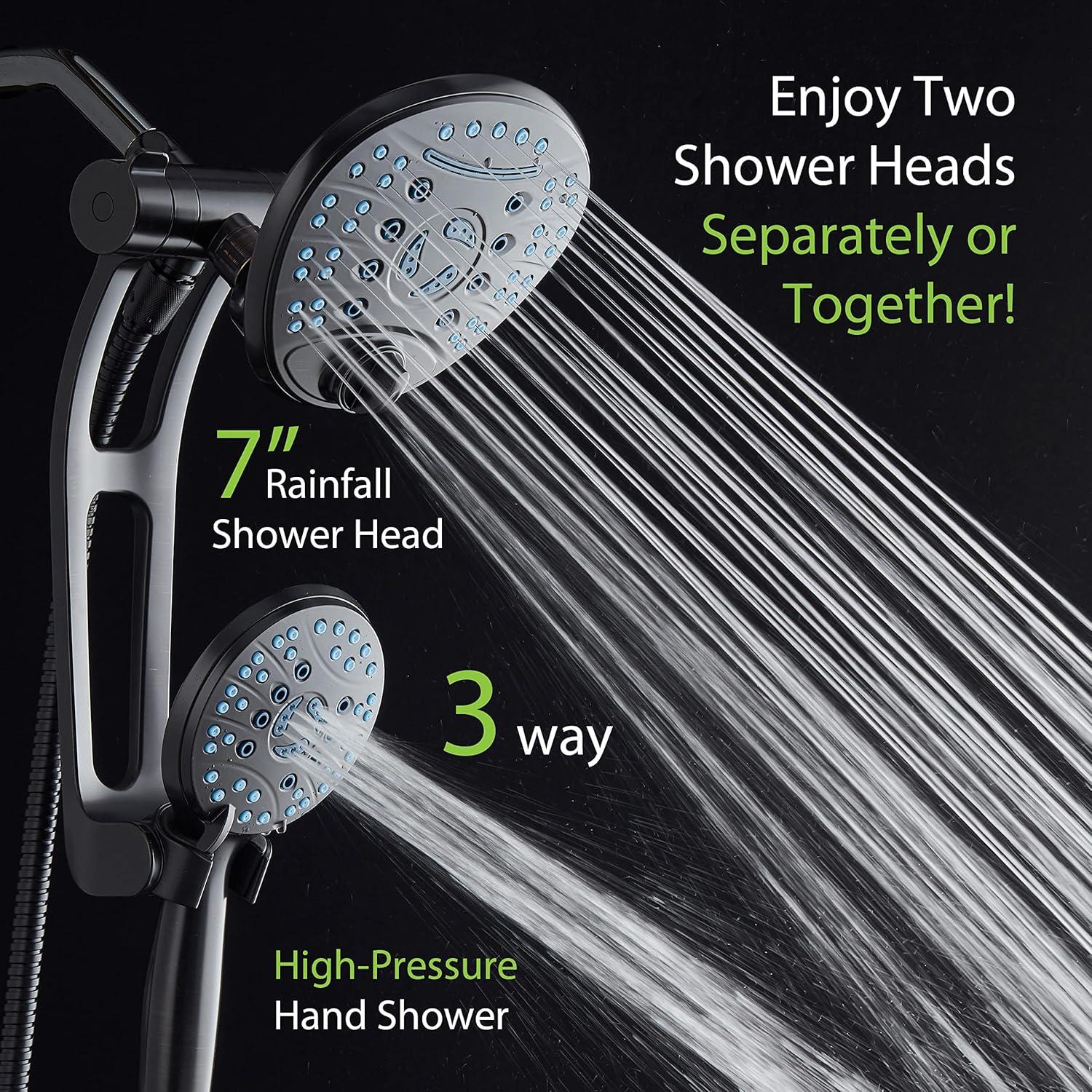 Hotel Spa AquaCare As-Seen-On-TV High Pressure Handheld/Rain 80-mode 3-way Shower Head Combo with Adjustable Arm - Anti-clog Nozzles, Tub & Pet Power Wash, 6 ft. Hose, ORB Bronze Finish