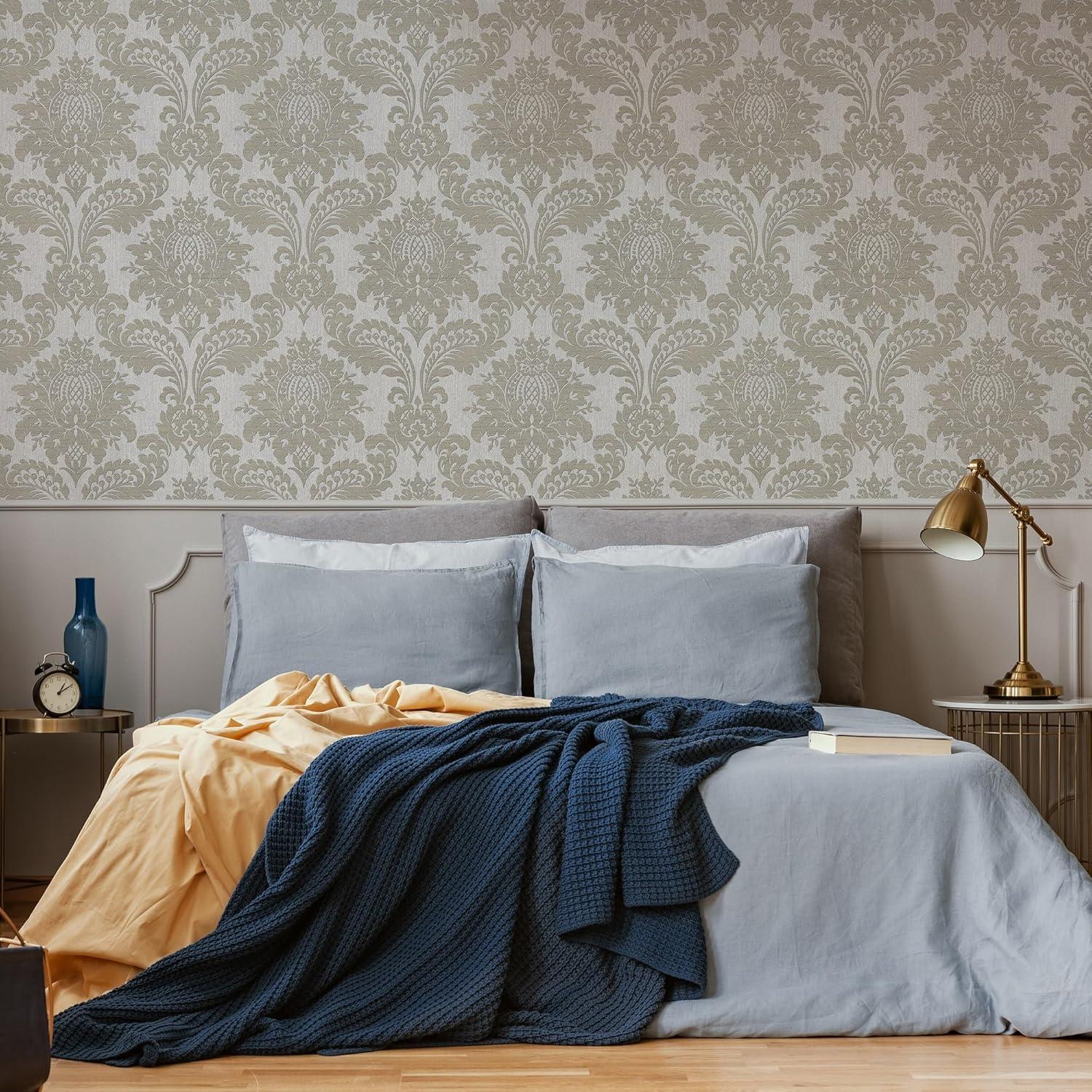 Archive Damask Grey Wallpaper