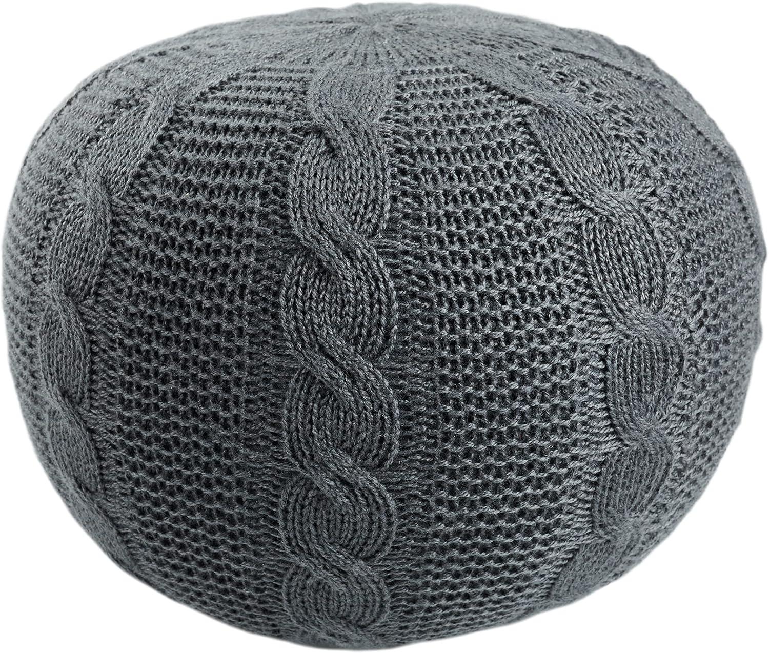 Lucille Light Blush Knit Round Pouf with Bean Filling