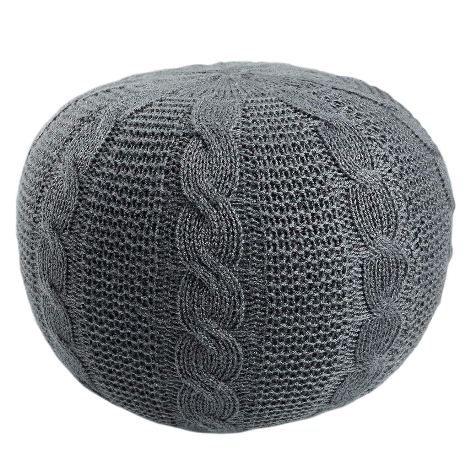 Lucille Light Blush Knit Round Pouf with Bean Filling