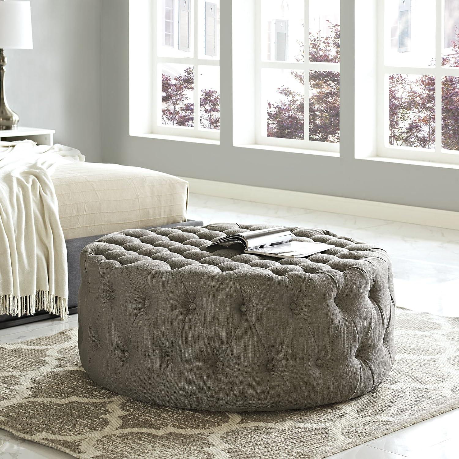 Modway Amour Modern Upholstered Fabric and Solid Wood Ottoman in Granite Gray