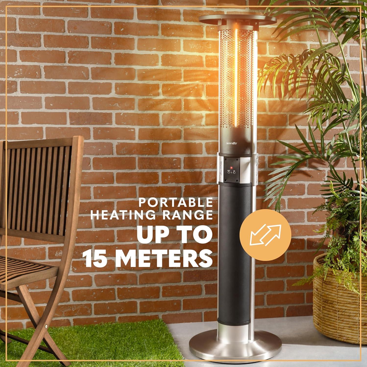 SereneLife 1500W Infrared Patio Heater, Electric, Indoor/Outdoor, Portable Tower, Remote Control, Black (SLOHT44)