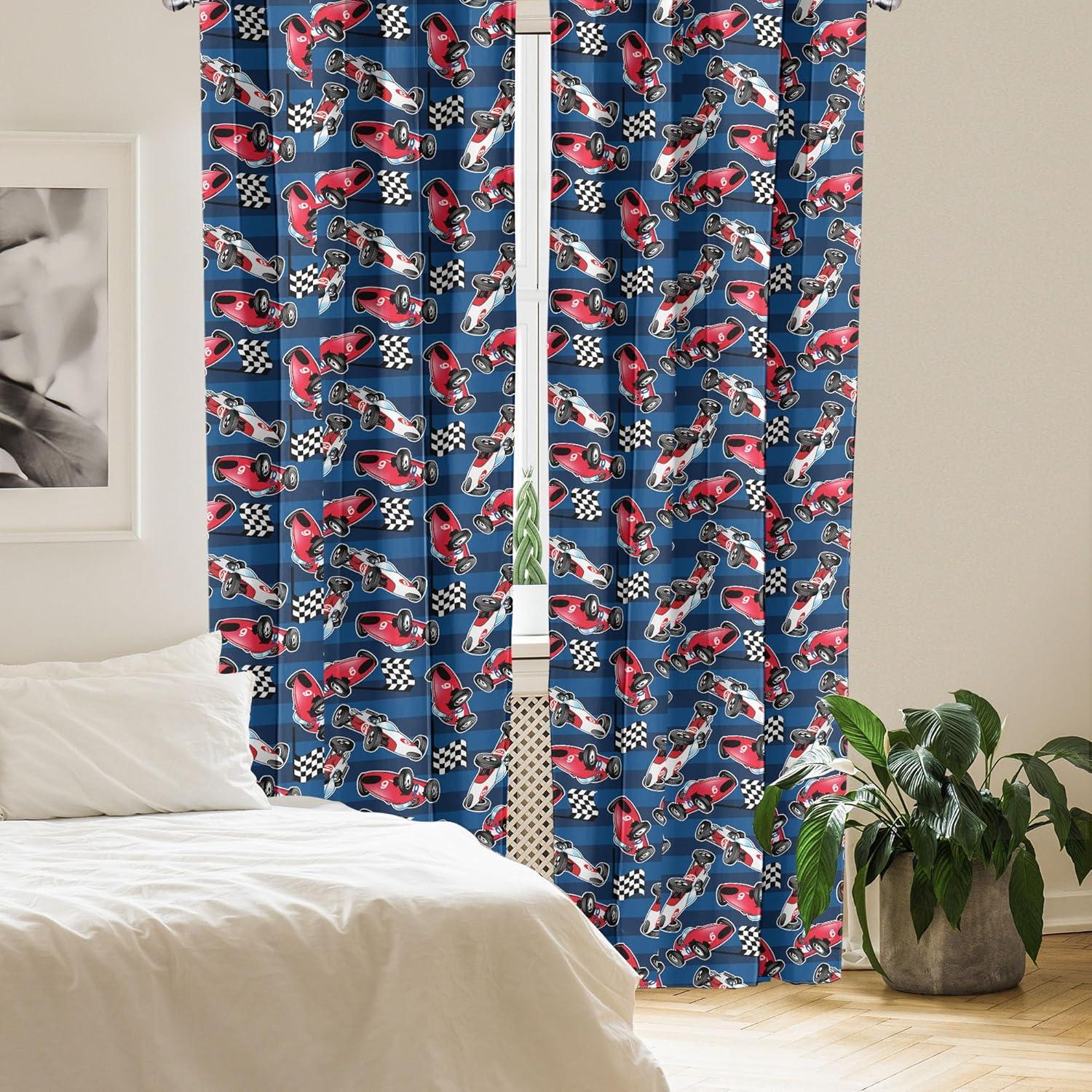 Ambesonne Cars Curtains, Racing Automobile Sports, Pair of 28"x63", Navy Blue Red Black