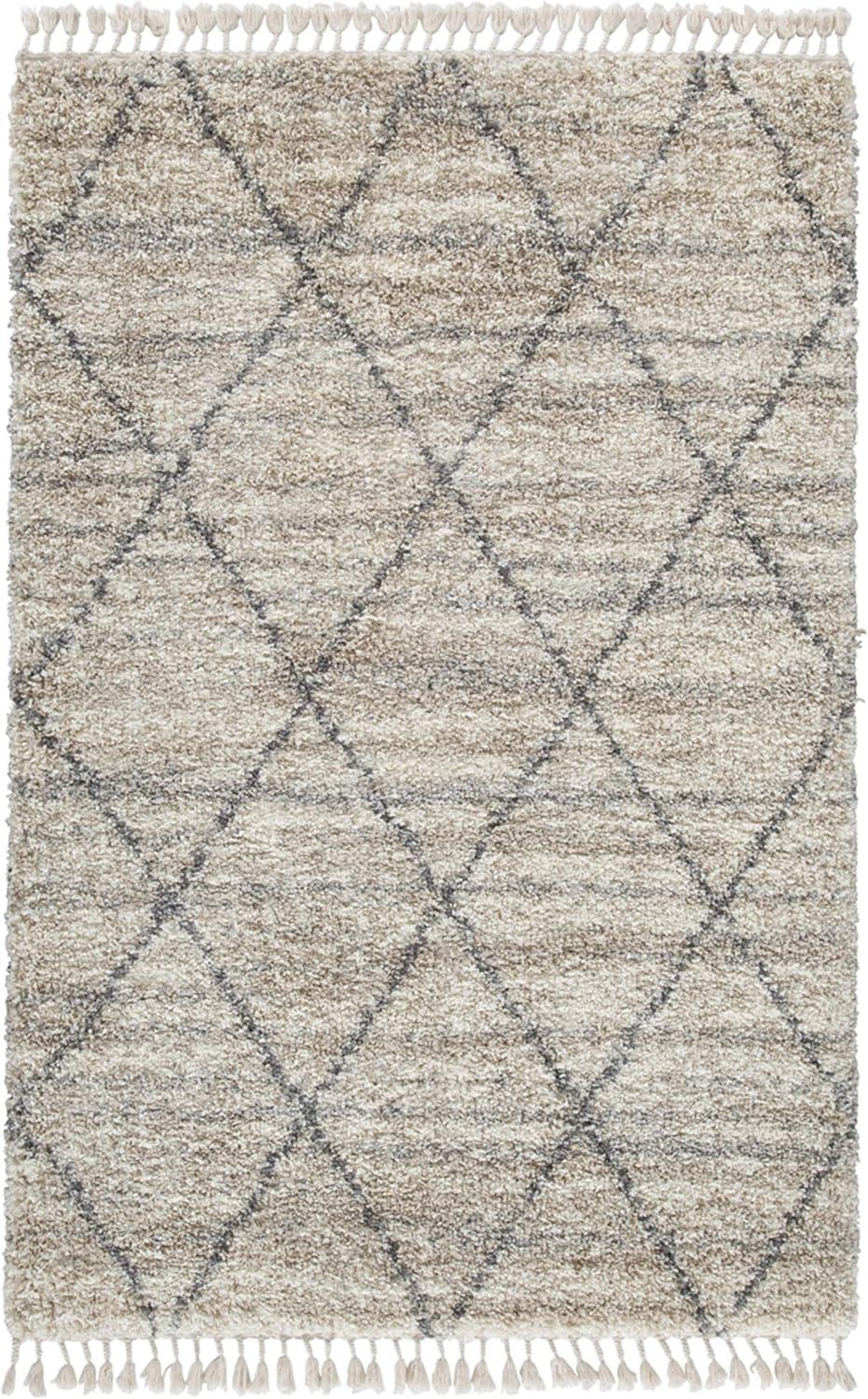 Gray and Beige Braided Diamond Pattern 5' x 7' Rug